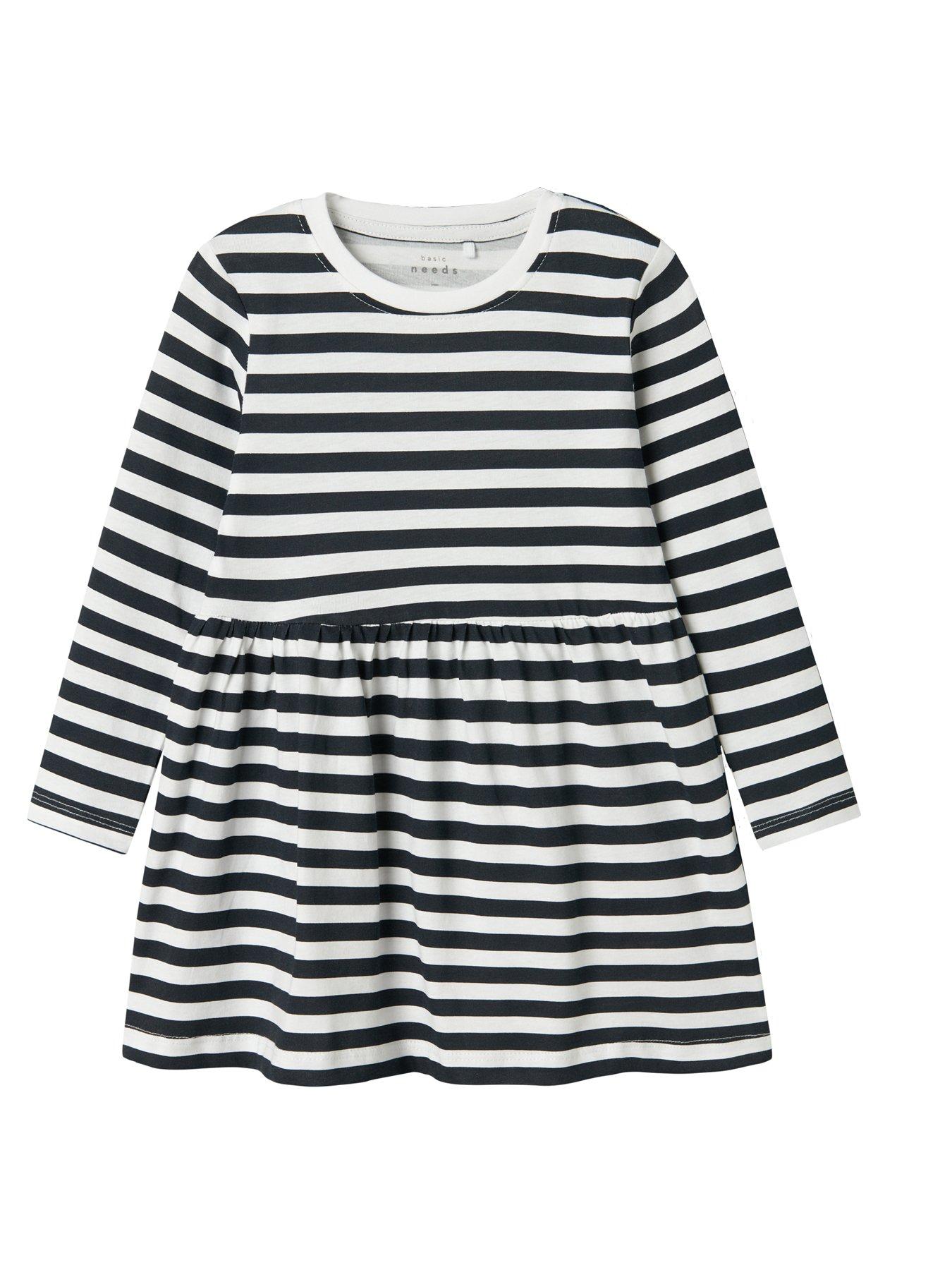 Name It Mini Girls Stripe Long Sleeve Jersey Dress - Navy/White | Very