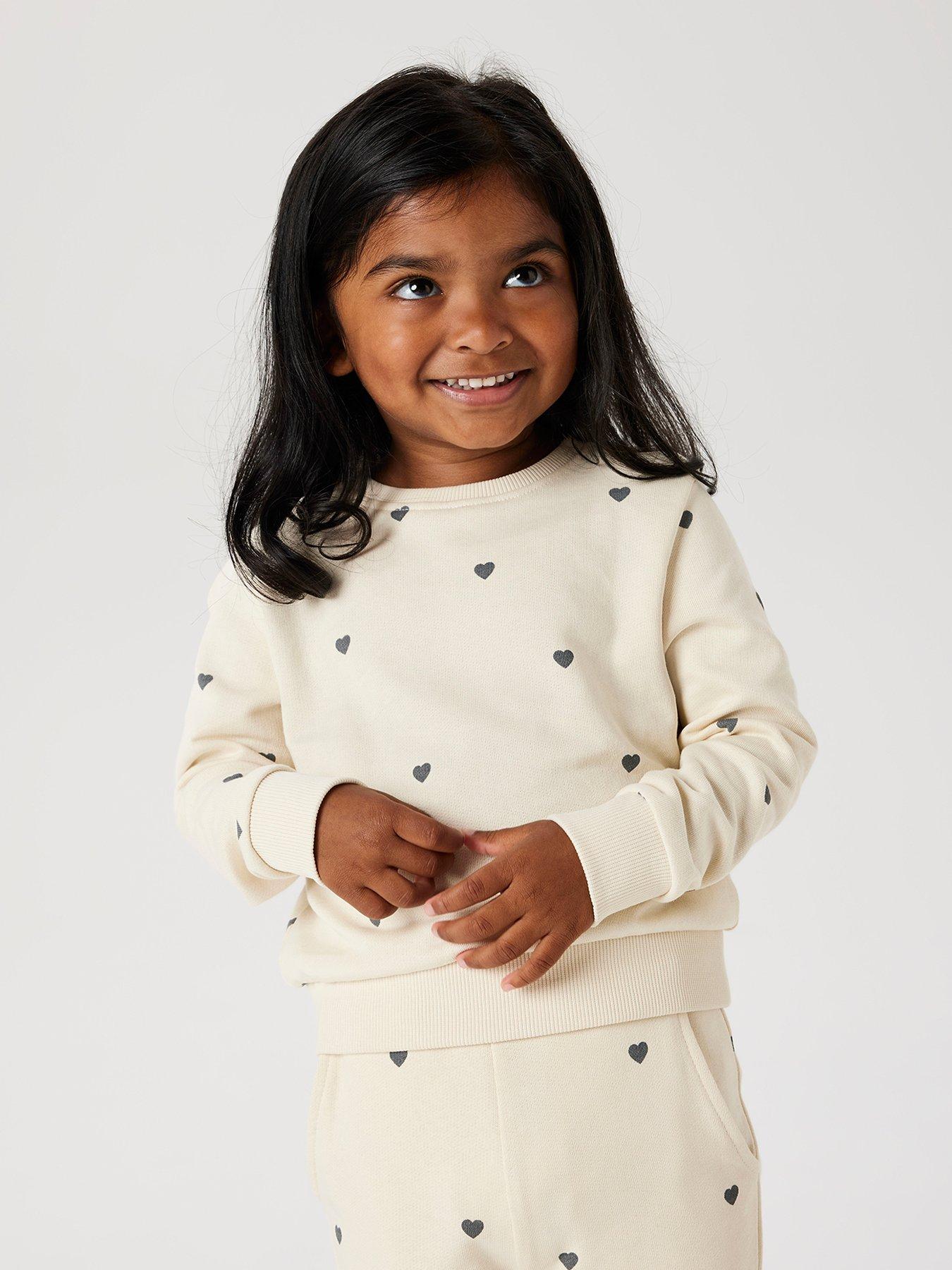 Name It Mini Girls Heart Print Co-Ord Sweat - Cream