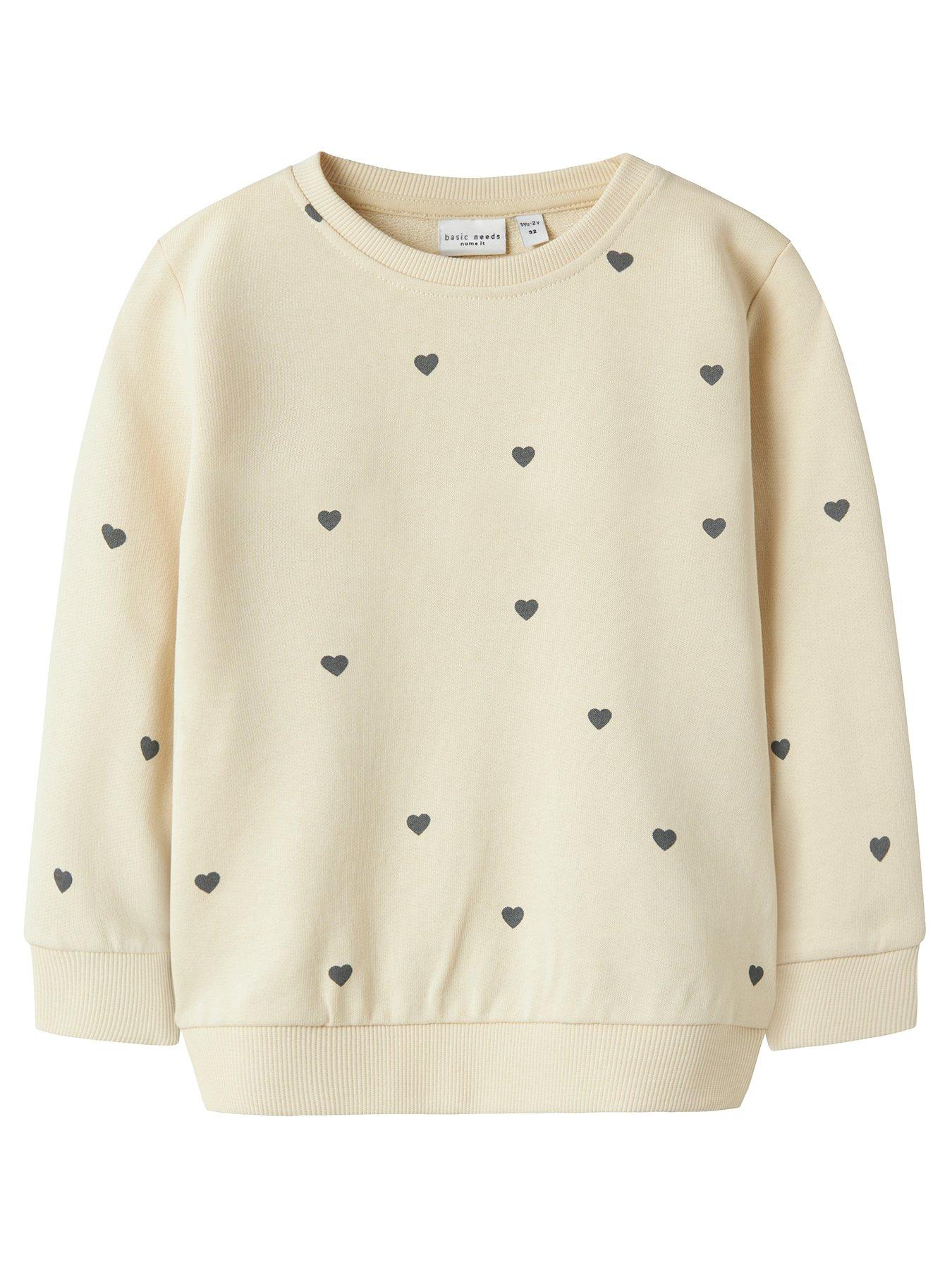 undefined Mini Girls Heart Print Co-Ord Sweat - Cream