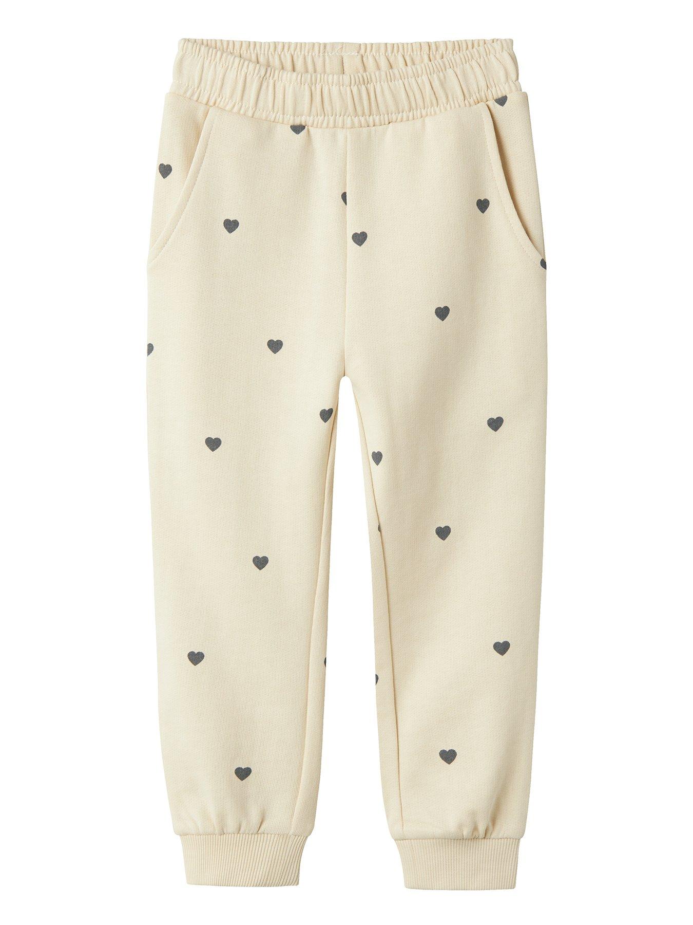 Name It Mini Girls Heart Print Co-Ord Joggers, Cream, Size Age: 1.5-2 Years
