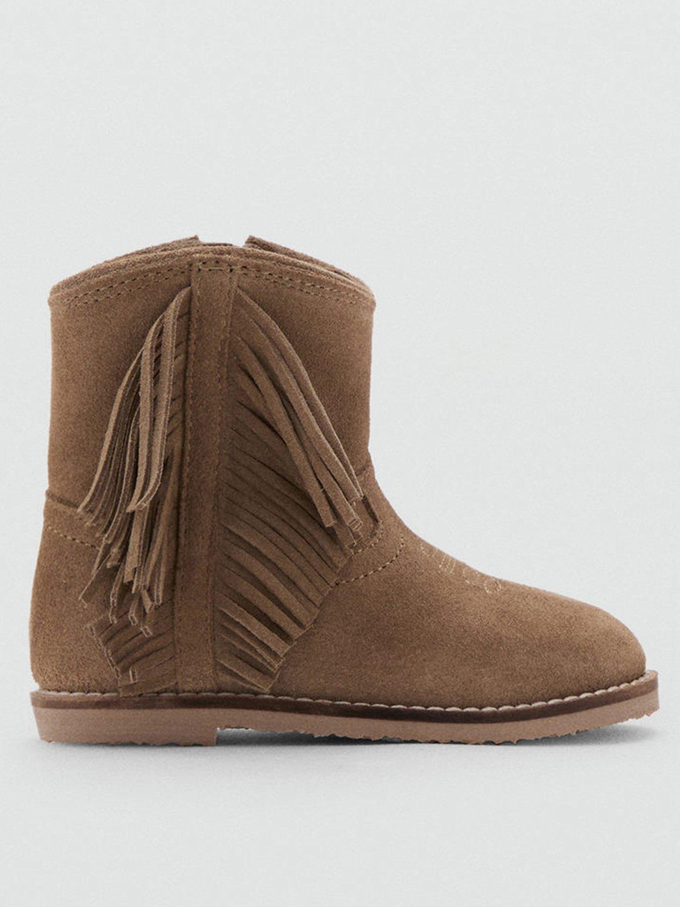 Mango Younger Girls Fringe Ankle Boots - Beige