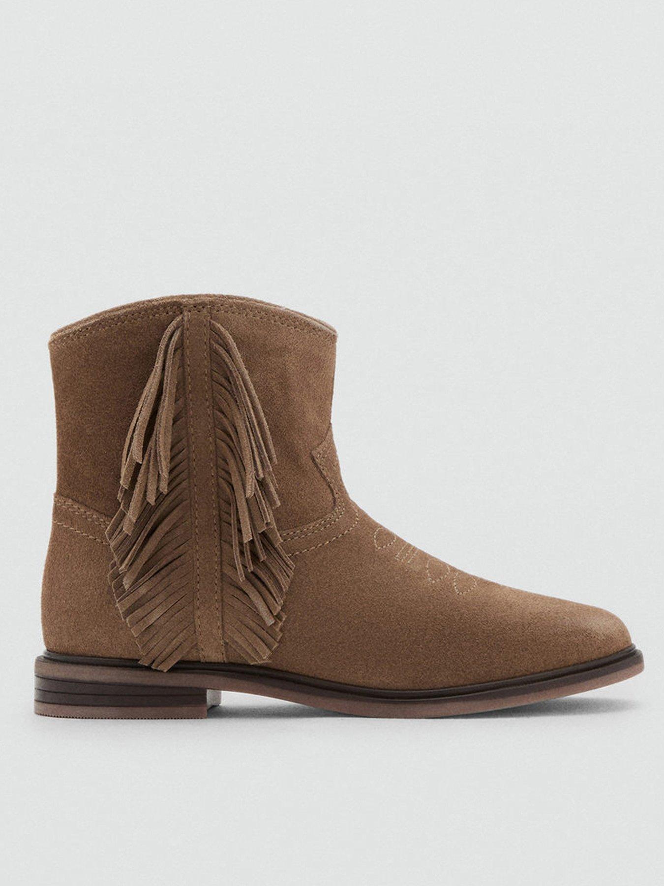 Image 1 of 4 of Mango Girls Fringe Ankle Boots - Beige