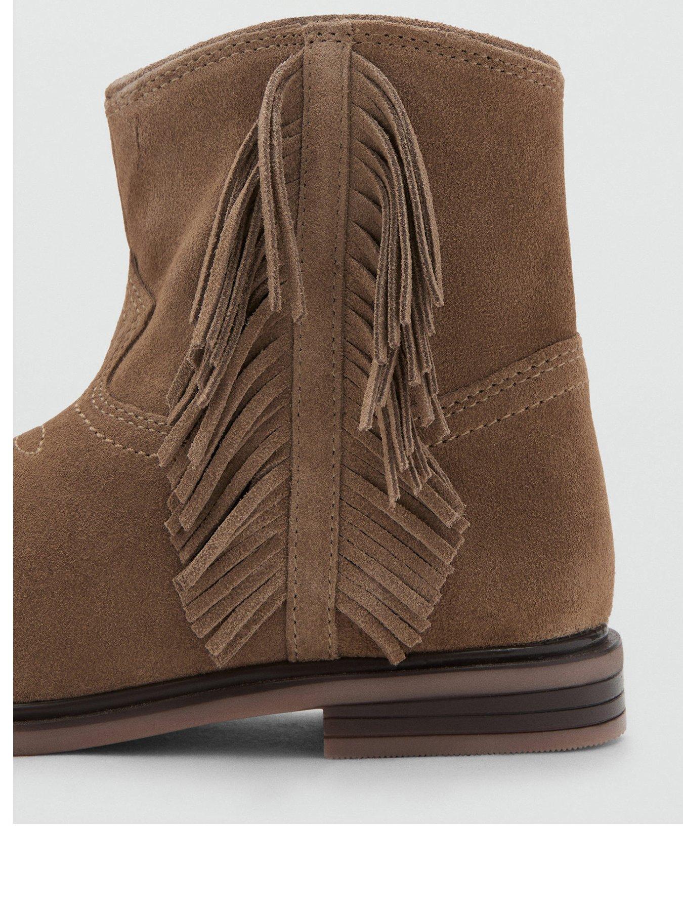 Image 3 of 4 of Mango Girls Fringe Ankle Boots - Beige
