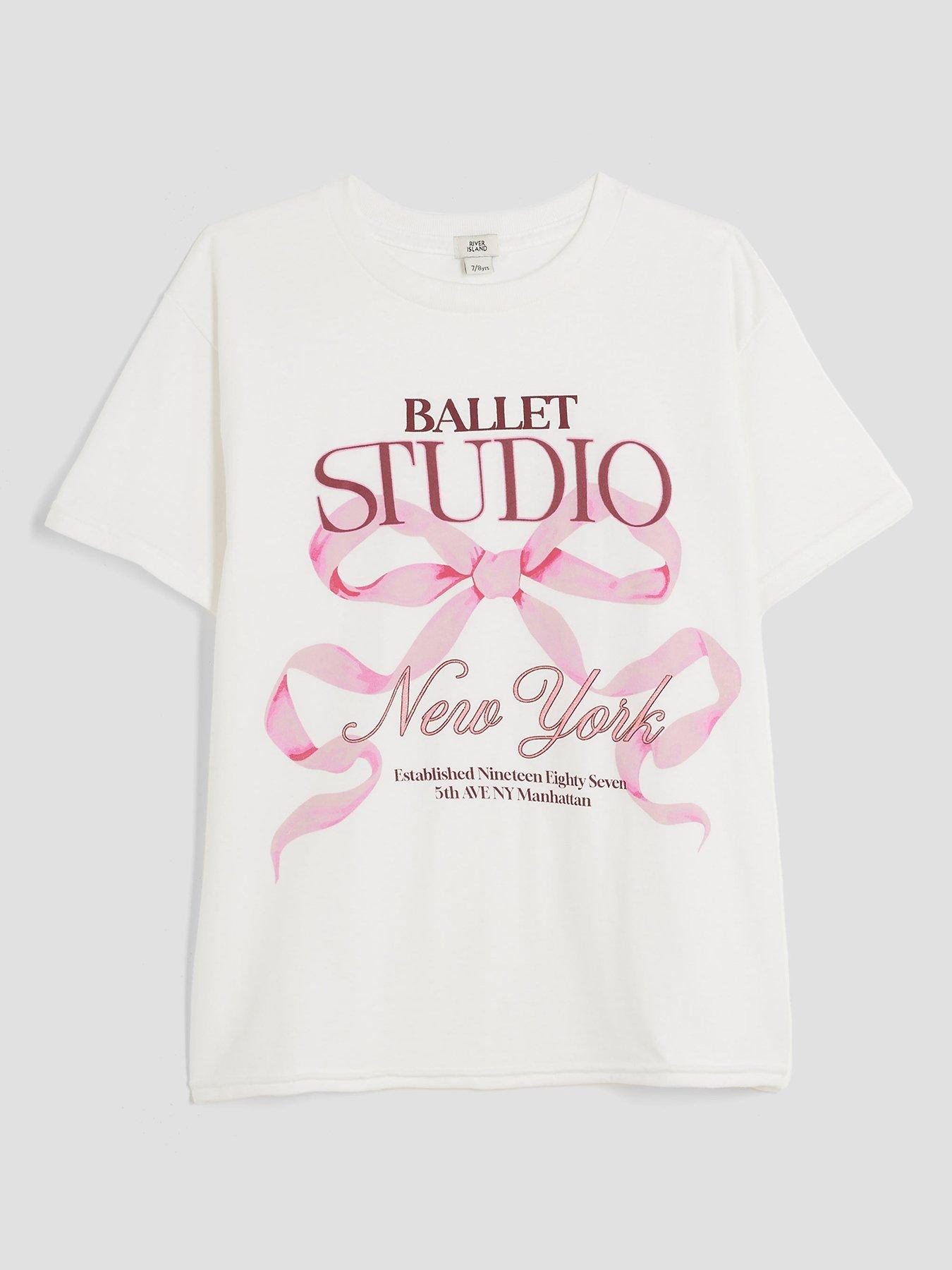 undefined Older Girls Ballet Studio Bow T-Shirt - White