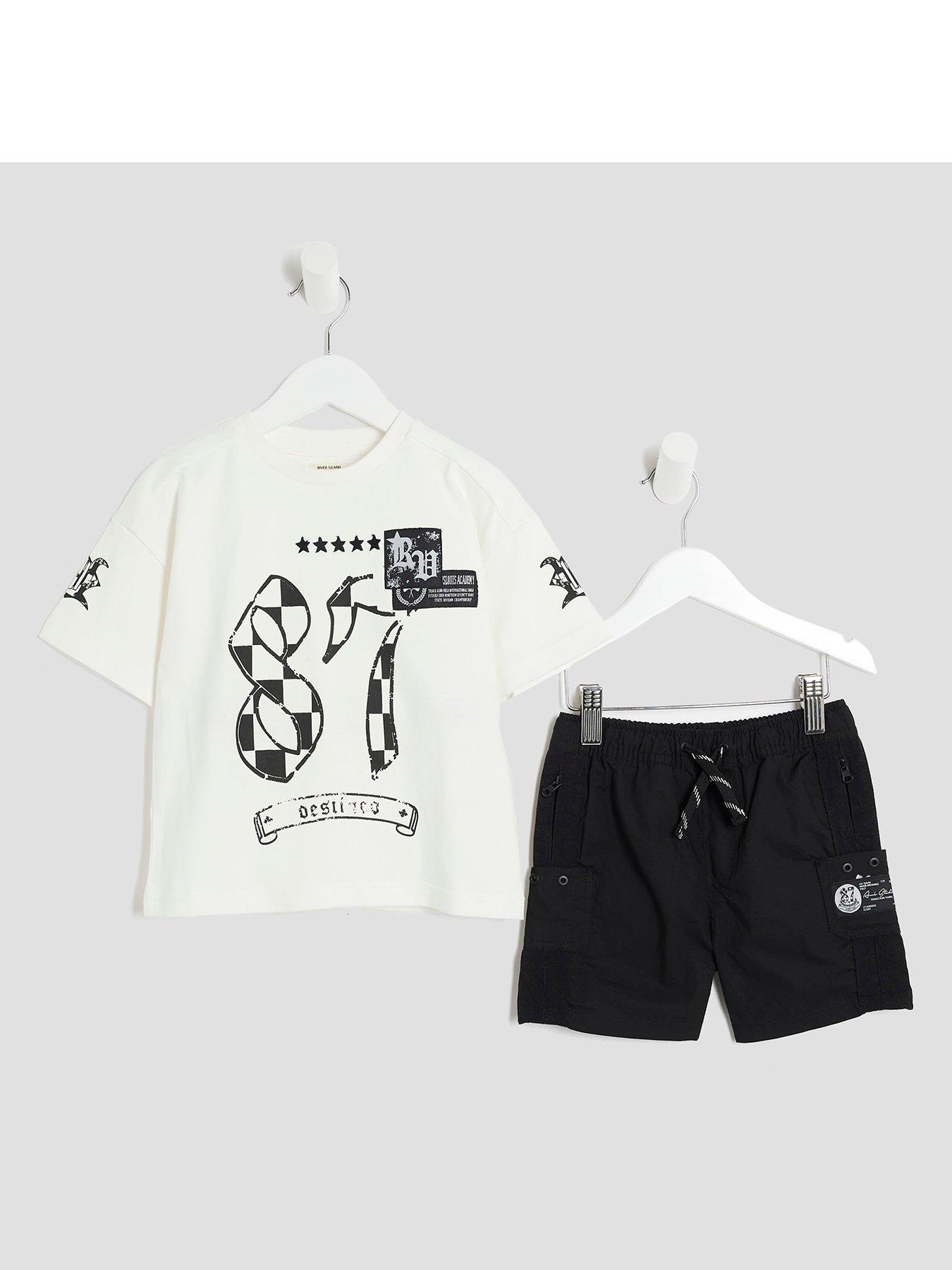 undefined Mini Boys Cargo Shorts And T-shirt Set - Black