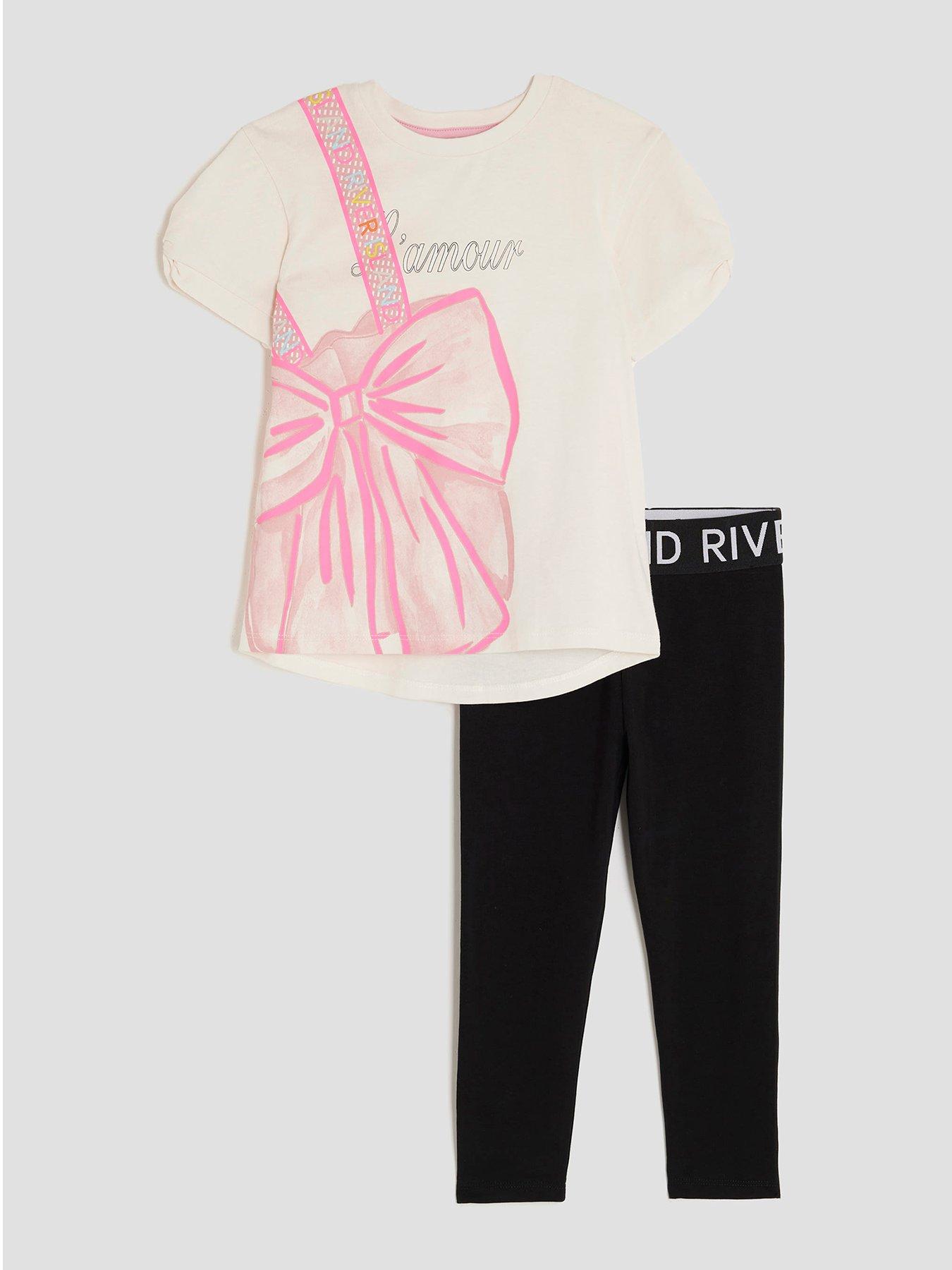 River Island Mini Girls Lamour Bow Bag T-Shirt Set - Cream