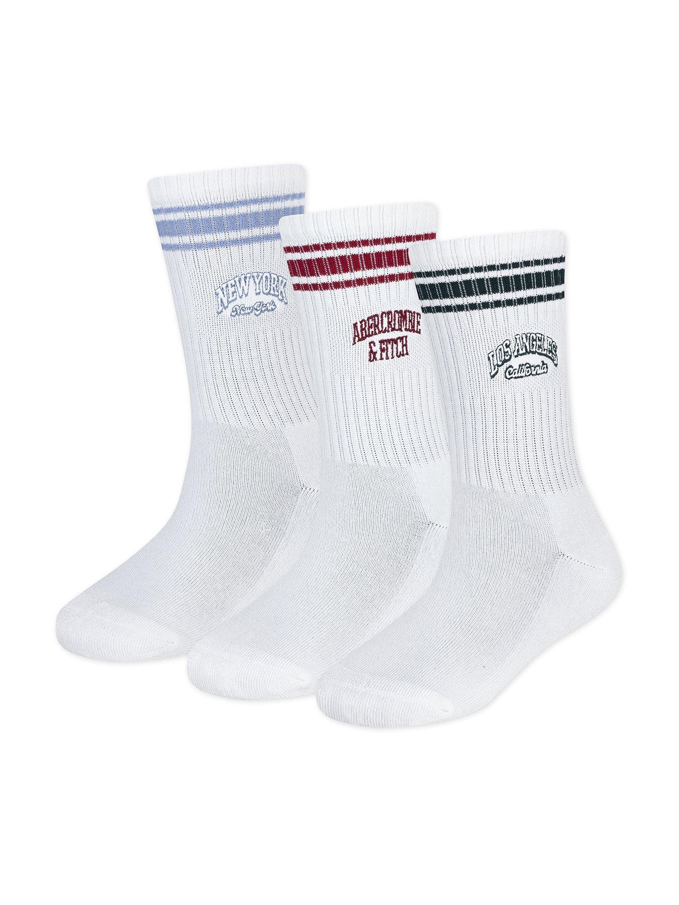 Abercrombie & Fitch Boys Varsity 3 Pack Crew Socks - White