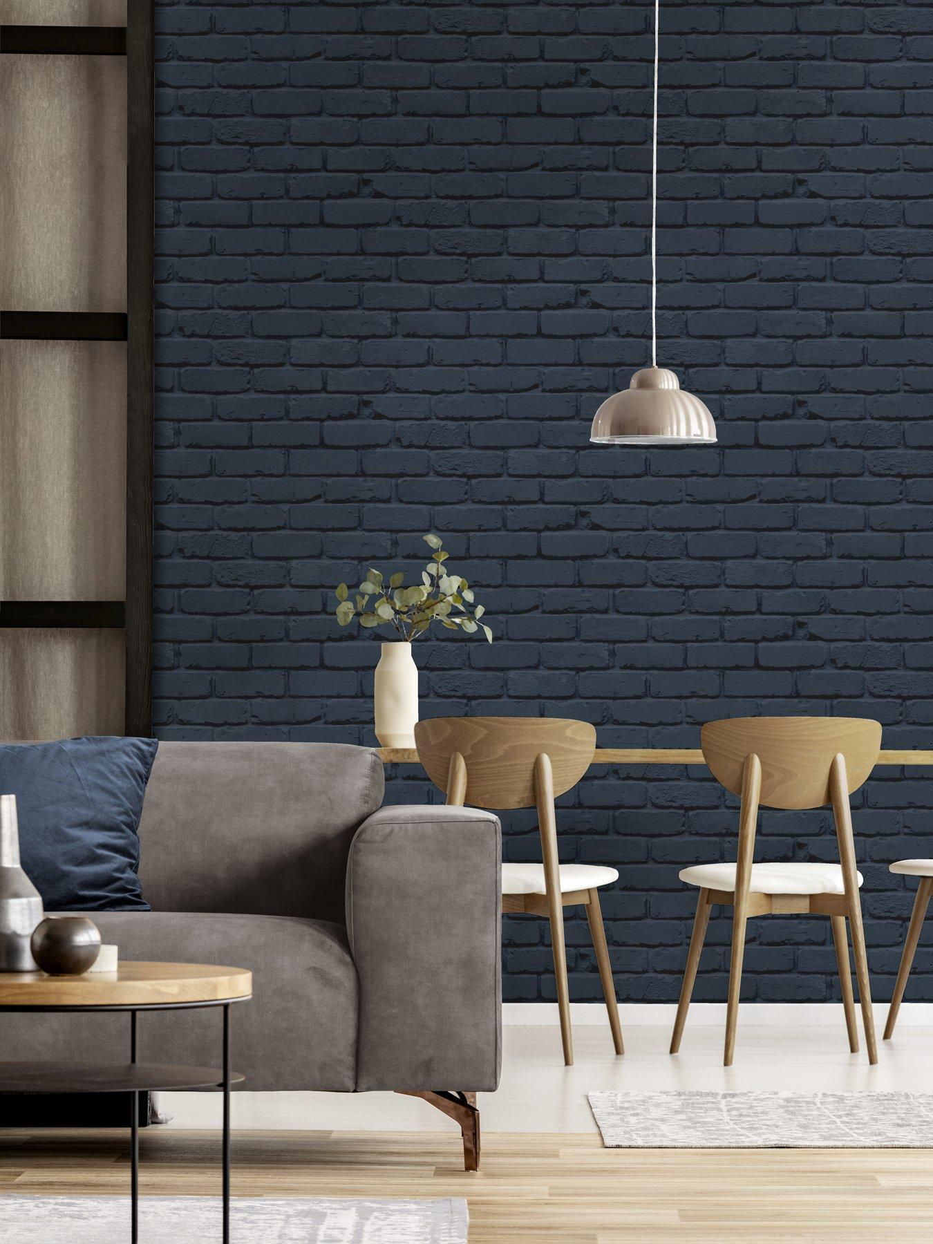 undefined Painted Brick Wallpaper - Navy