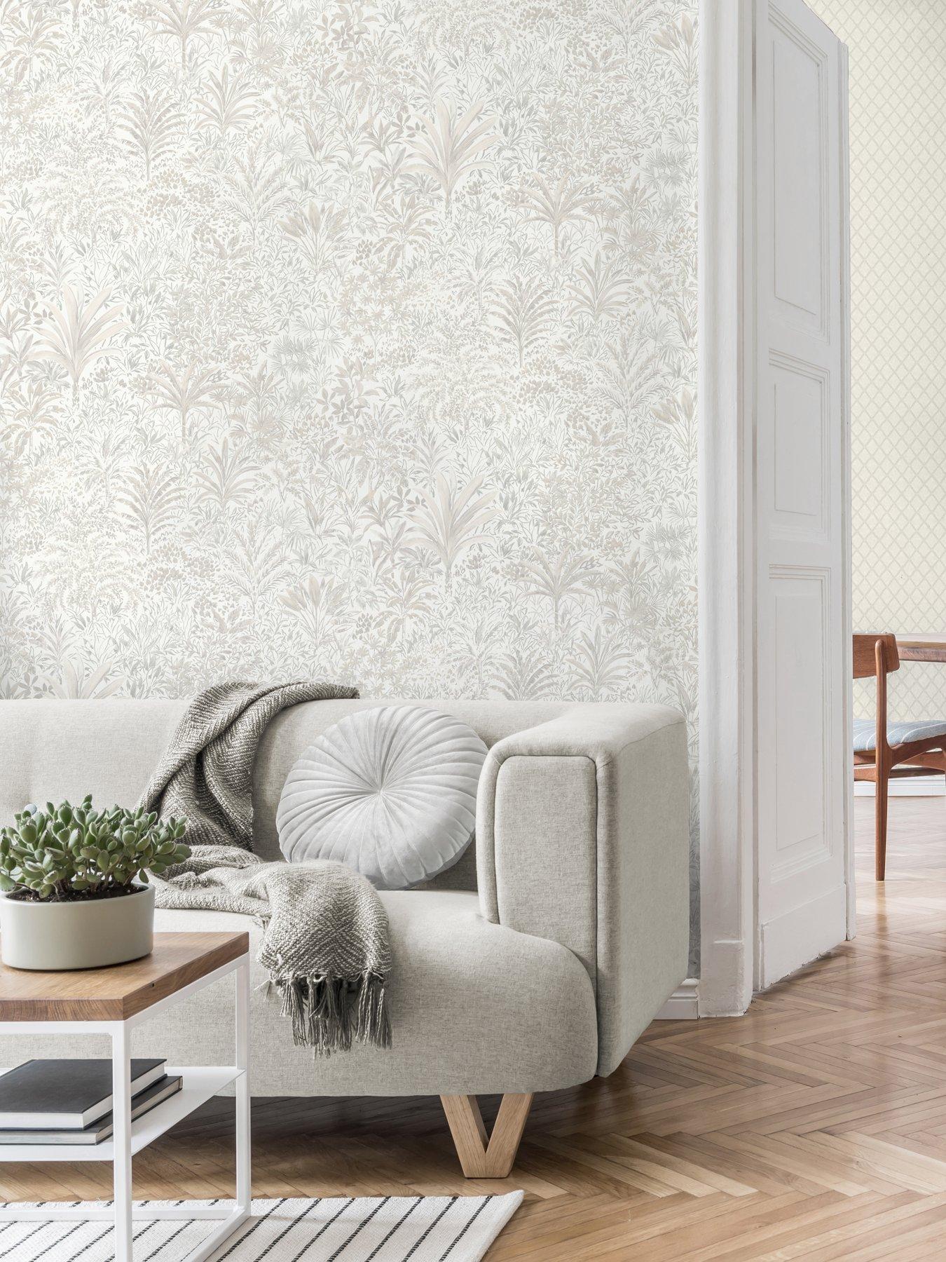 undefined Capri Palm Landscape Wallpaper - White/silver