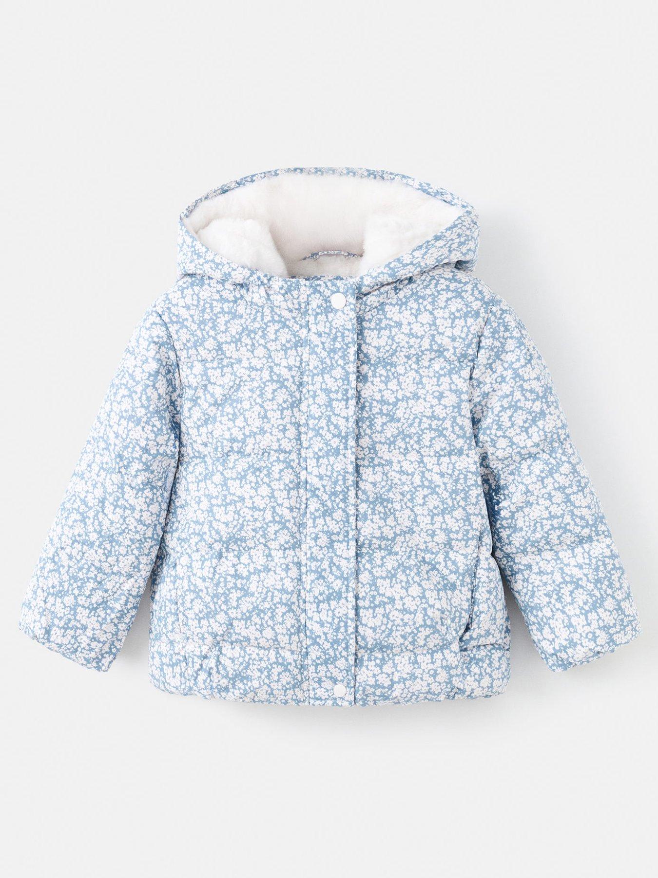 Mango Younger Girls Floral Printed Padded Coat - Light Blue