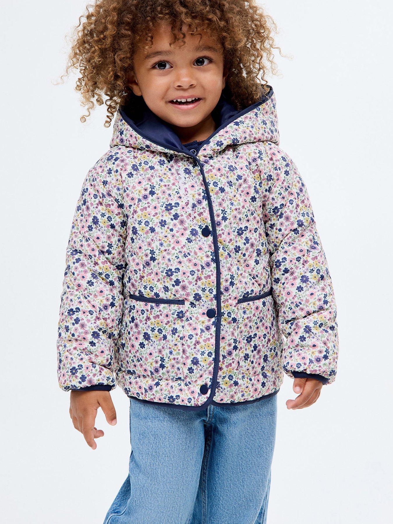 undefined Younger Girls Floral Hooded Jacket - Navy
