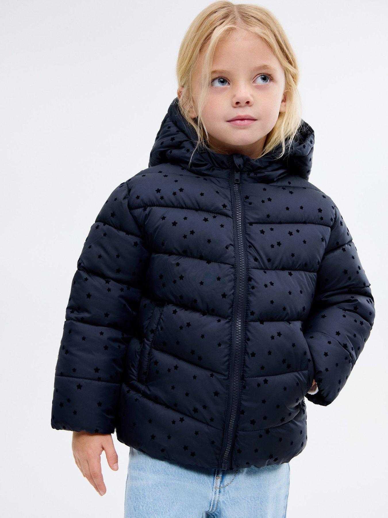 Mango Younger Girls Star Hooded Coat - Navy