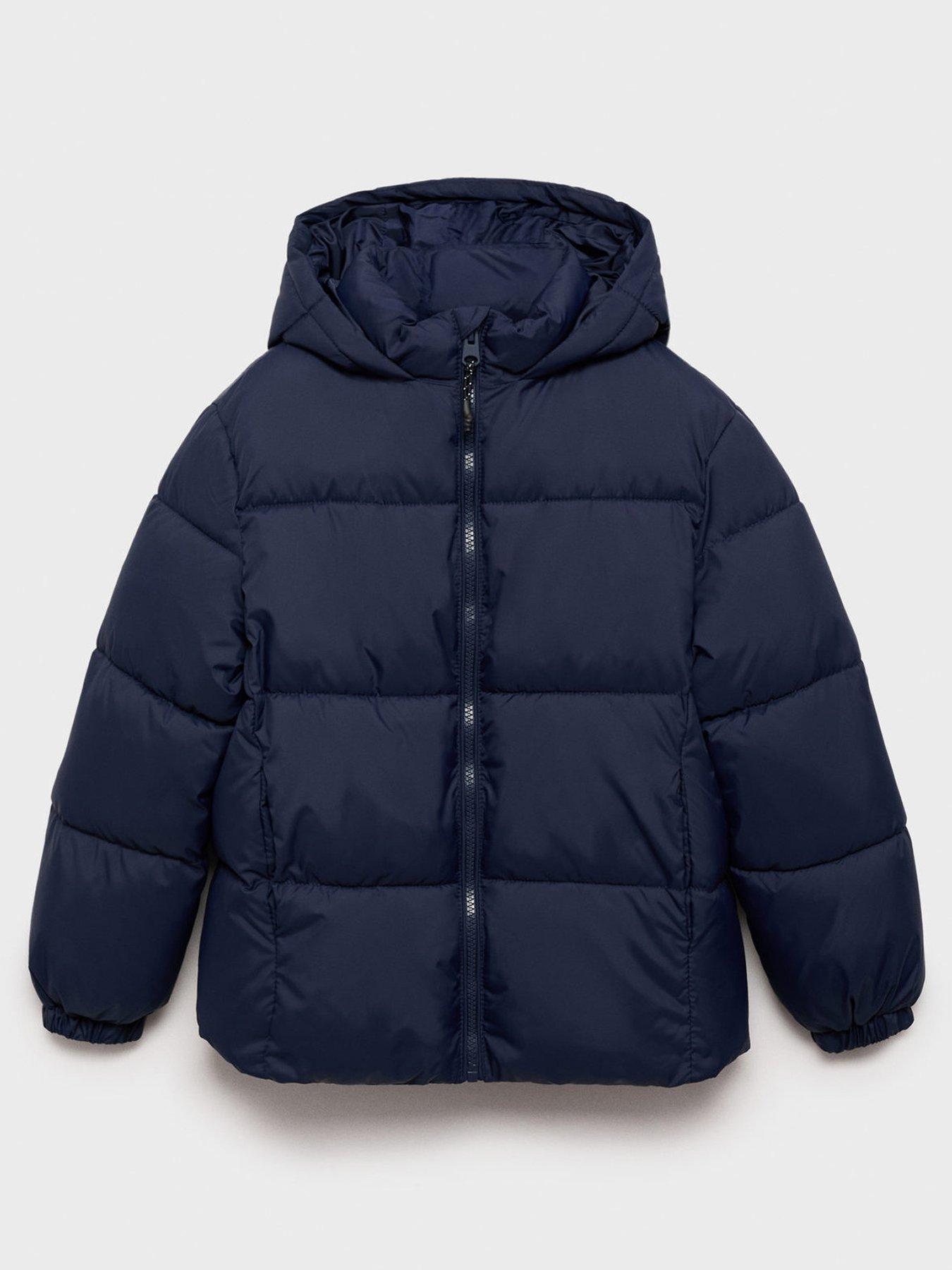 Mango Boys Hooded Padded Coat, Navy, Size Age: 7 Years