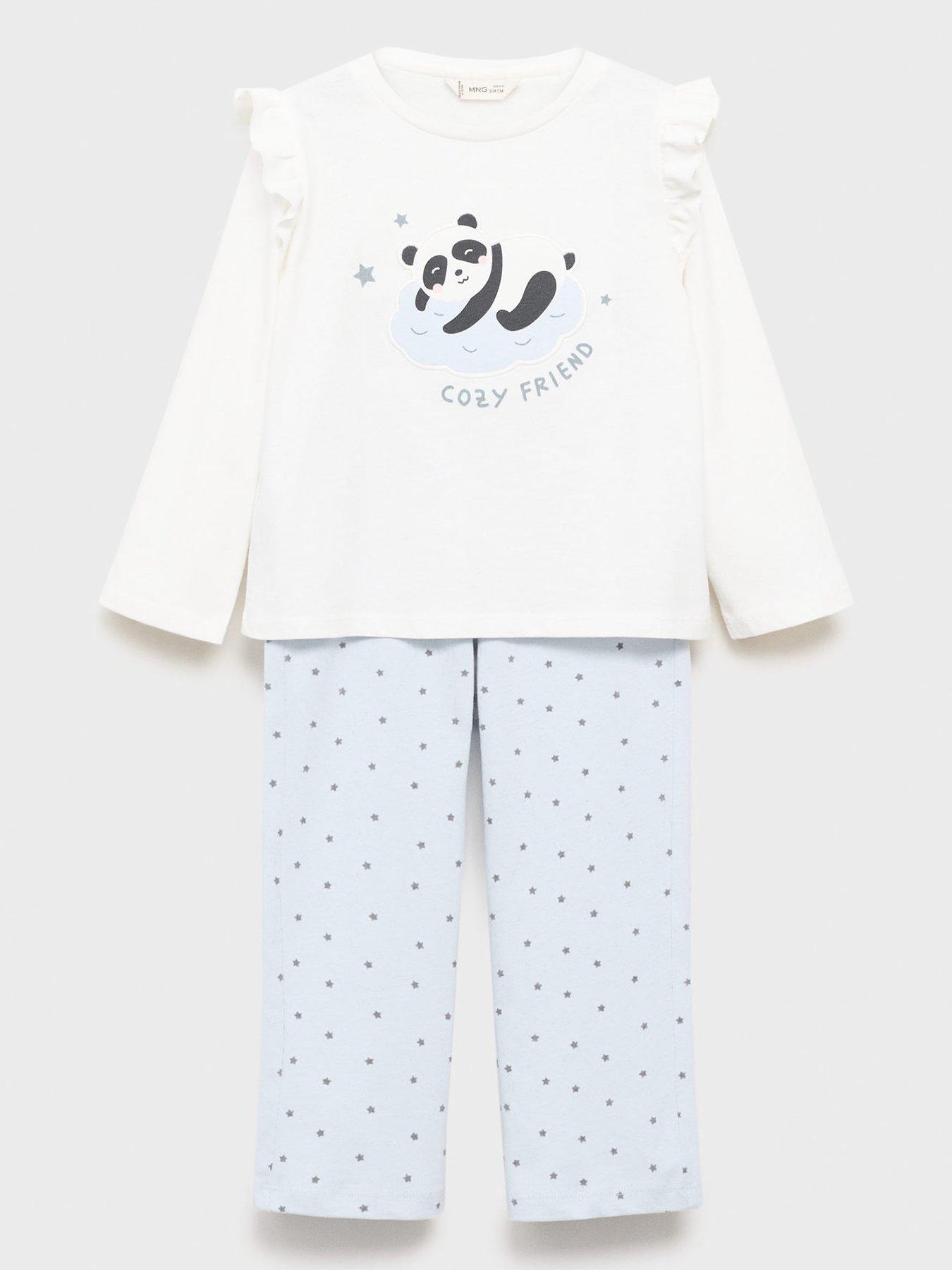 Mango Younger Girls Panda Long Sleeve Pyjamas - Light Cream