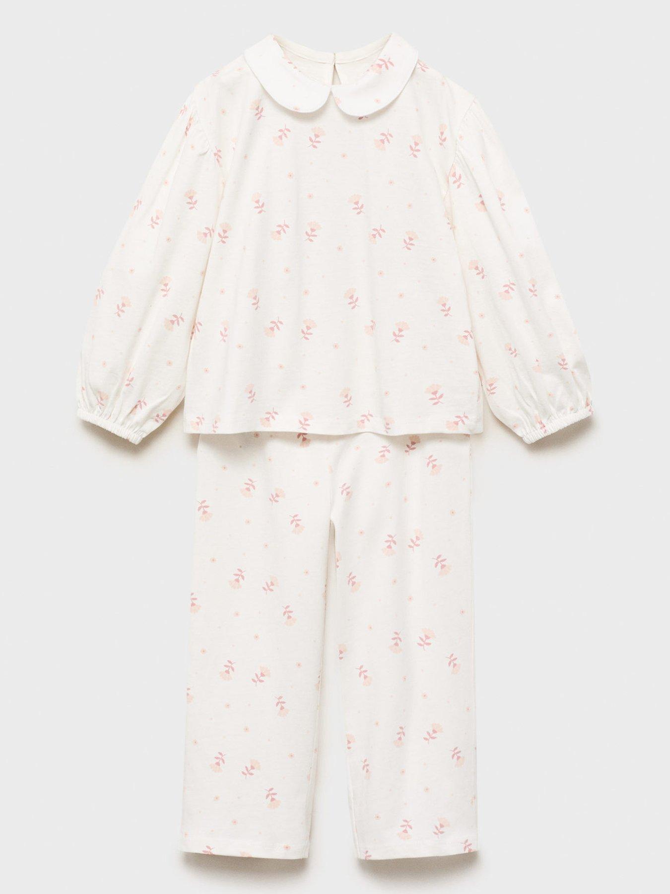 Mango Younger Girls Floral Long Sleeve Pyjamas - Light Cream