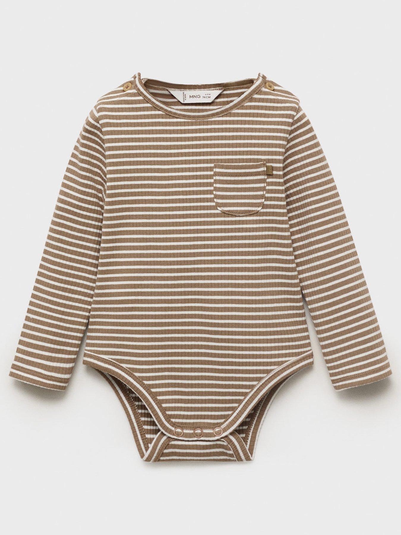 Mango Baby Unisex Striped Co-Ord Bodysuit - Brown
