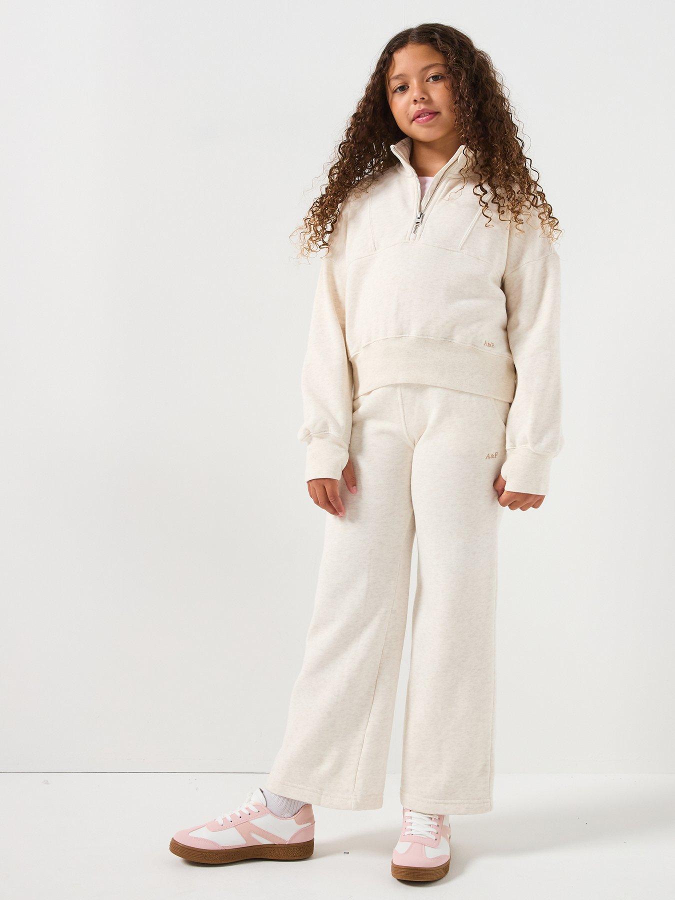 Image 3 of 5 of Abercrombie & Fitch Girls Essential 1/4 Zip Pullover Sweatshirt - Oatmeal