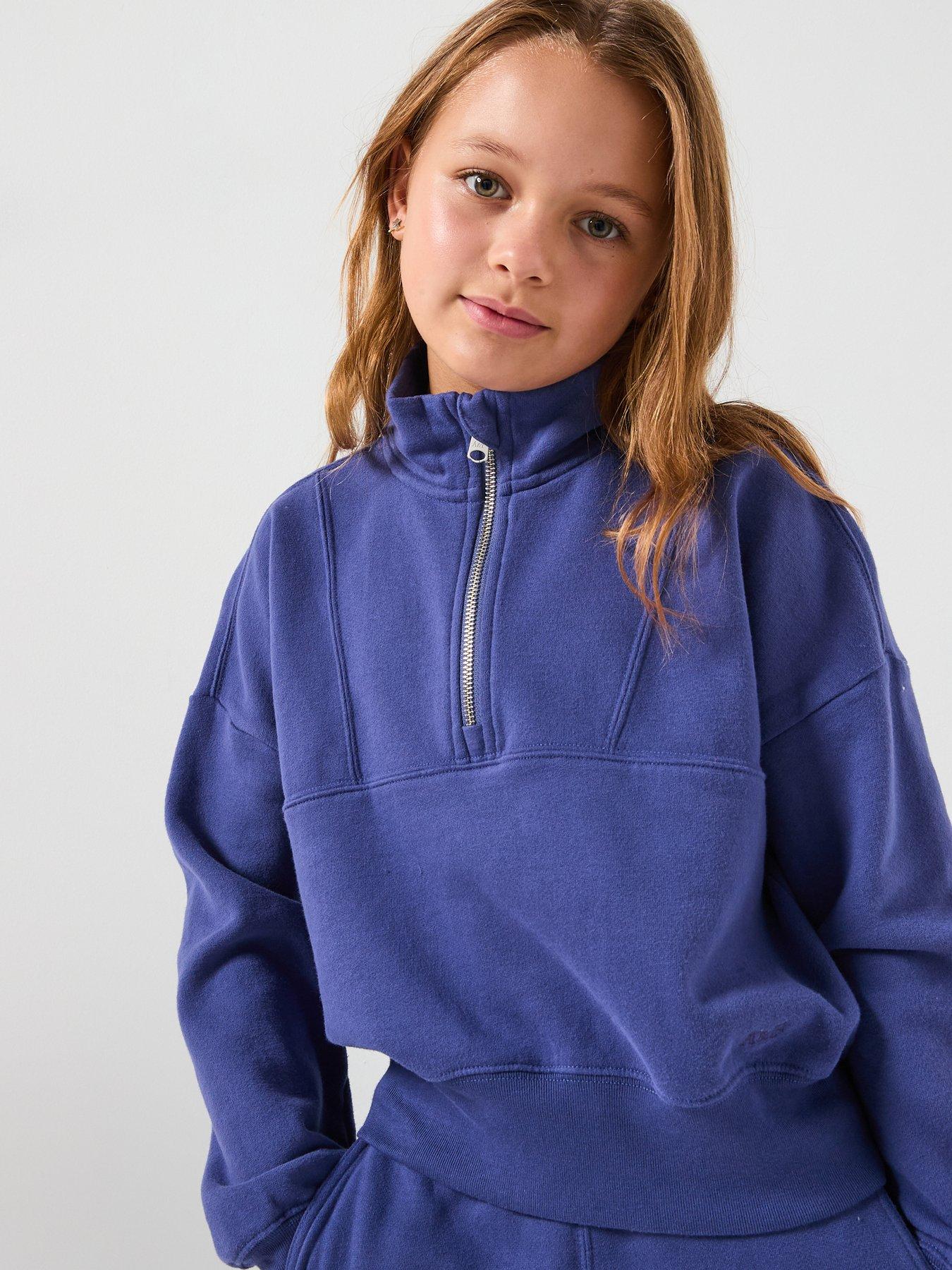 Abercrombie & Fitch Girls Essential 1/4 Zip Pullover Sweatshirt - Blue