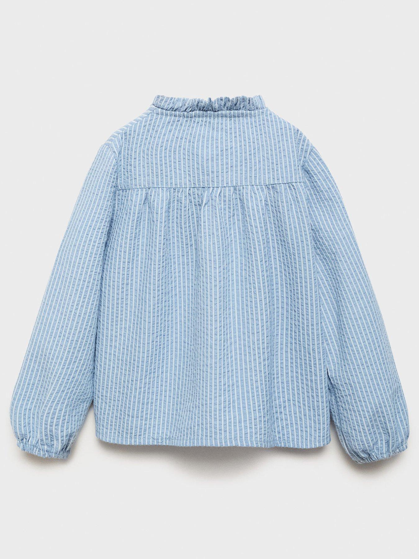 Image 2 of 4 of Mango Younger Girls Stripe Co-Ord Blouse - Blue