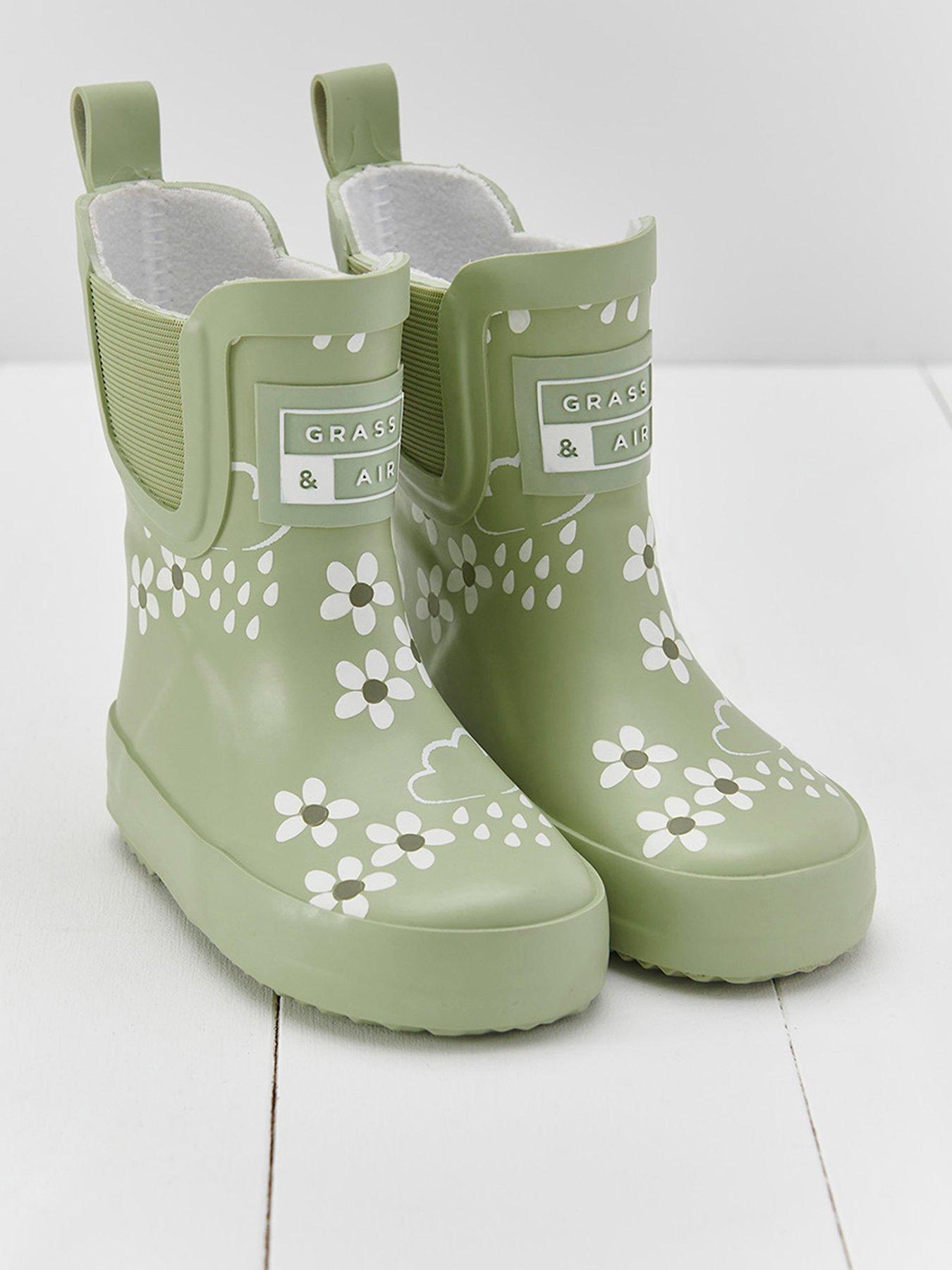Grass & Air Infant/ Junior Floral Shorty Colour-Revealing Winter Wellies - Green
