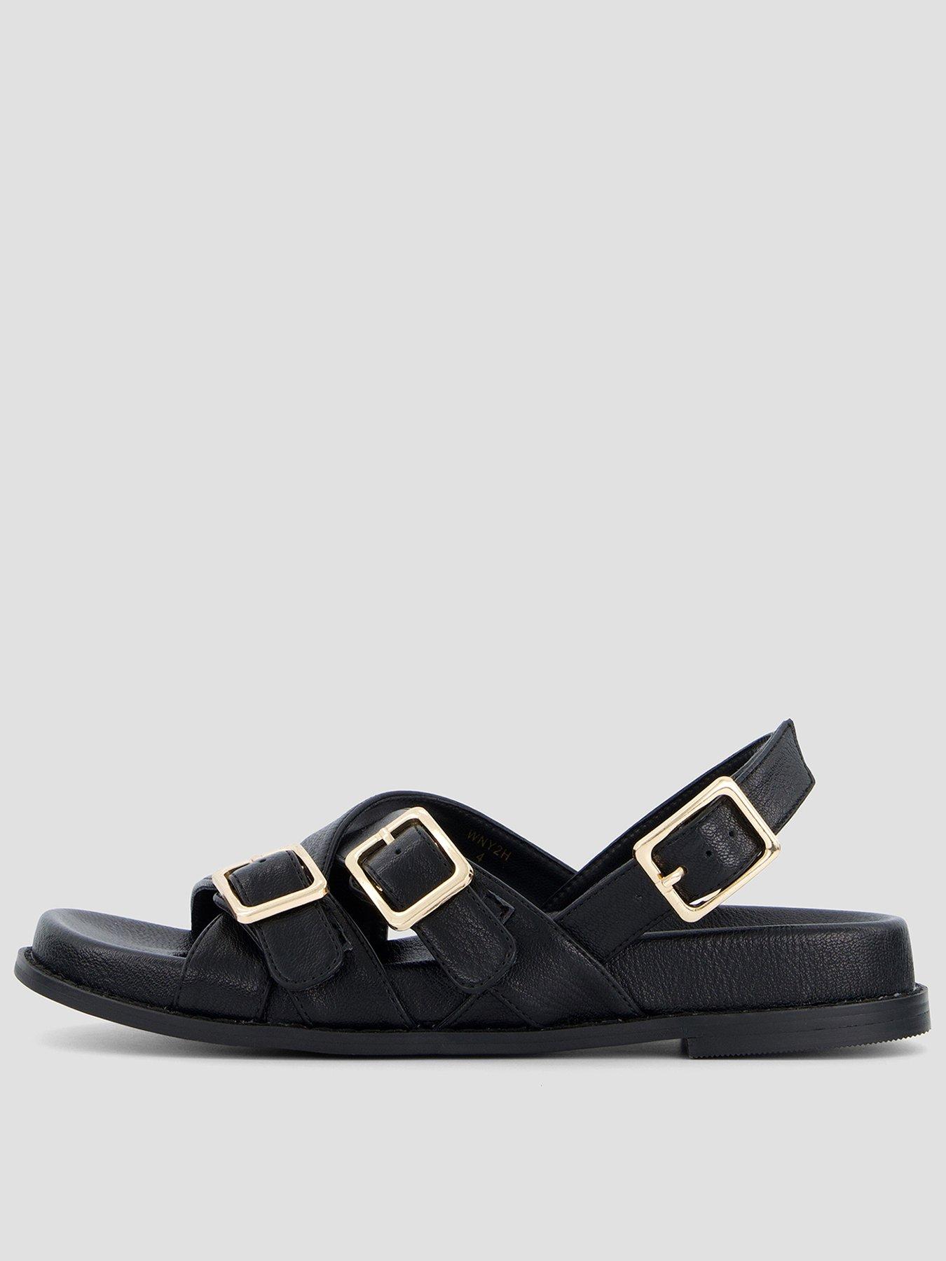 The Very Collection Double Buckle Footbed Sandal - Brown