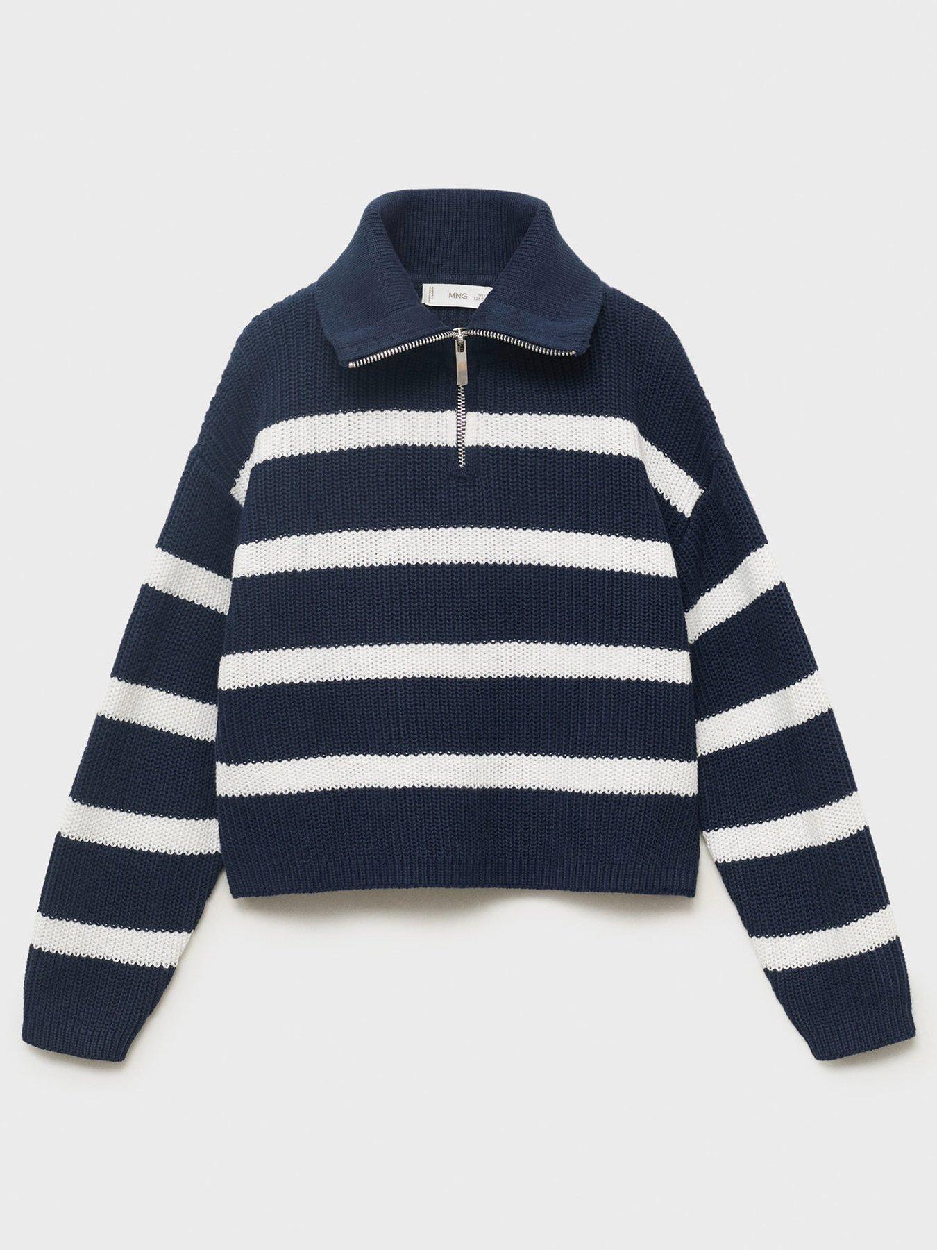 undefined Girls Stripe Knitted Collared Jumper - Navy