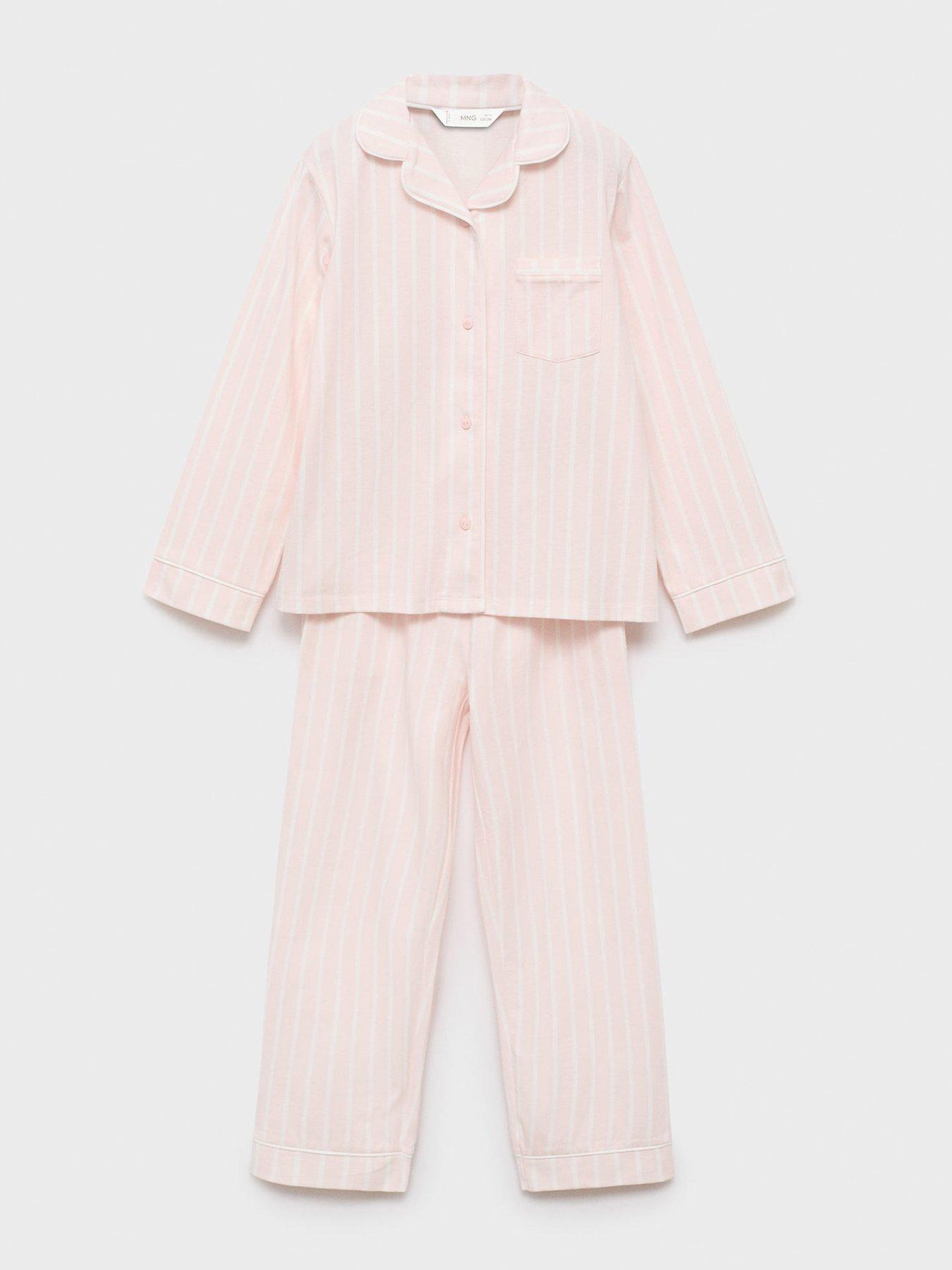 undefined Girls Long Sleeve Stripe Pyjamas - Light Pink