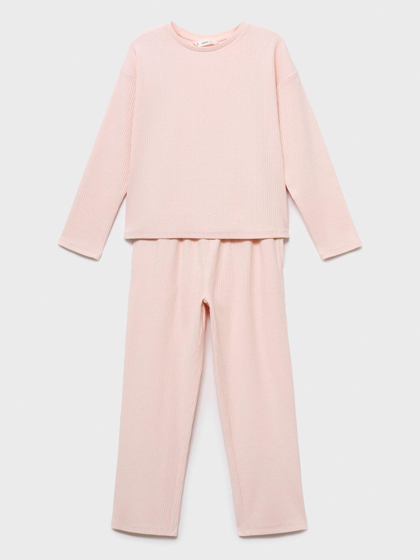 undefined Girls Long Sleeve Ribbed Pyjamas - Light Pink