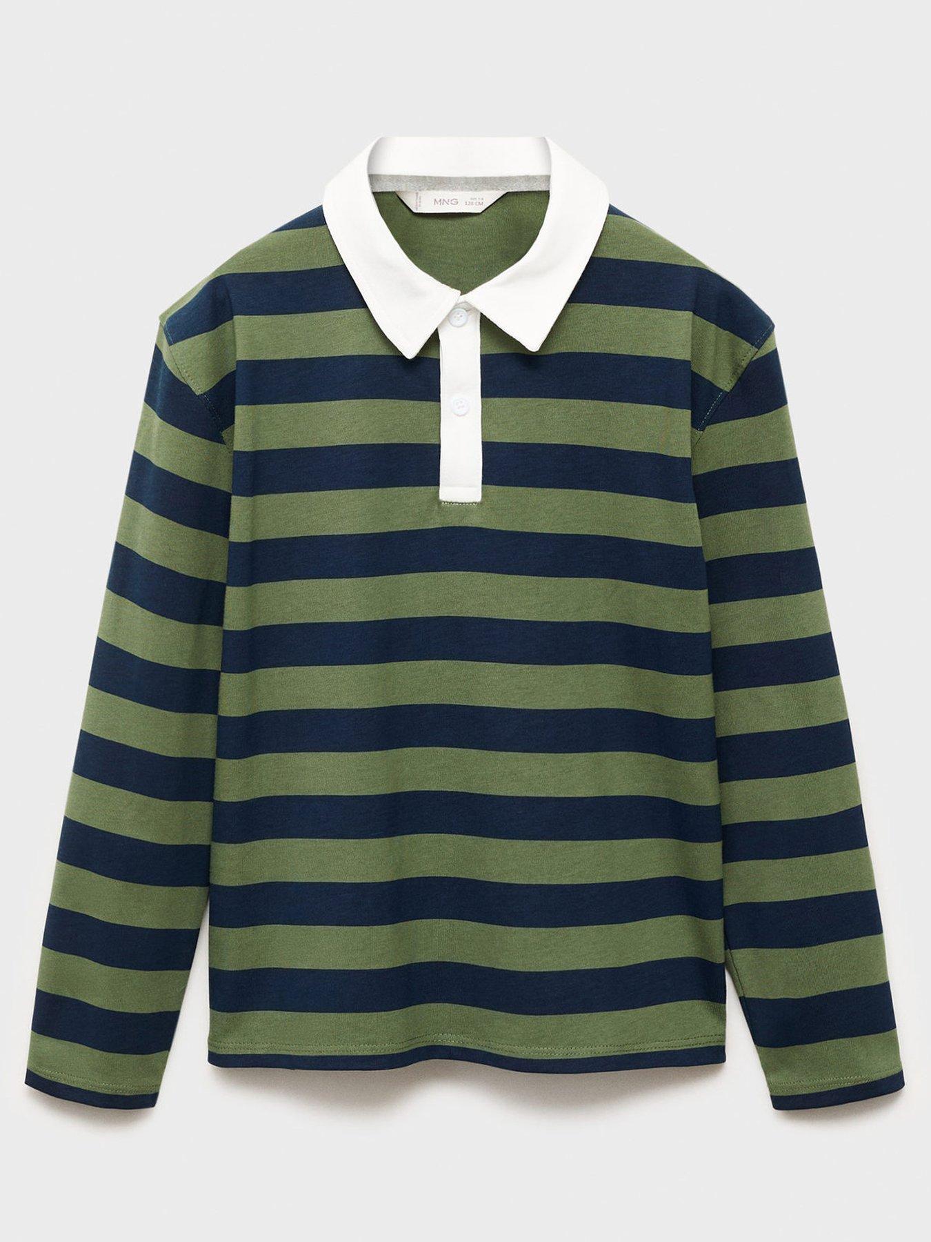 Mango Boys Stripe Long Sleeve Rugby Polo Green Very
