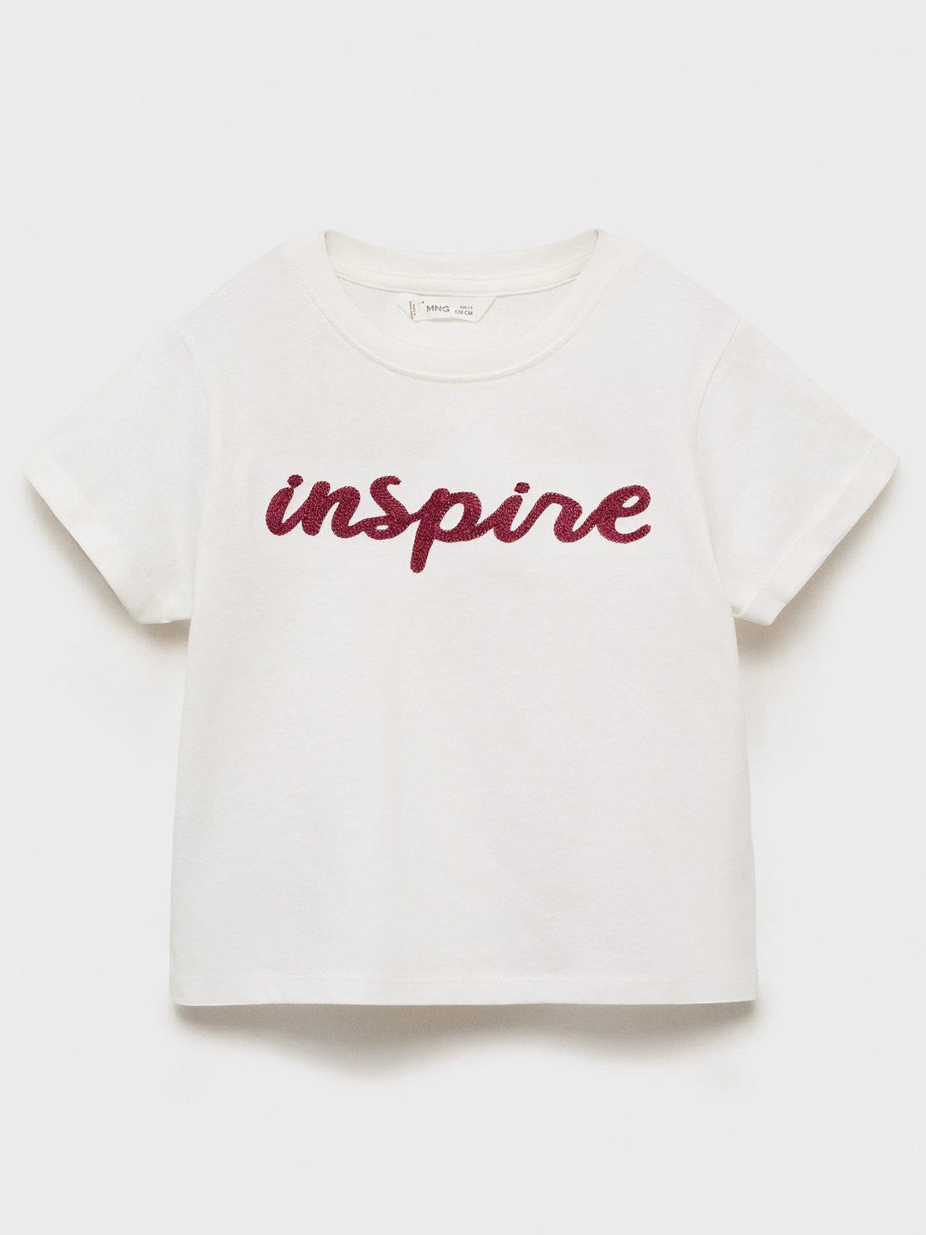 Image 1 of 4 of Mango Girls Inspire Short Sleeve T-Shirt - Light Cream