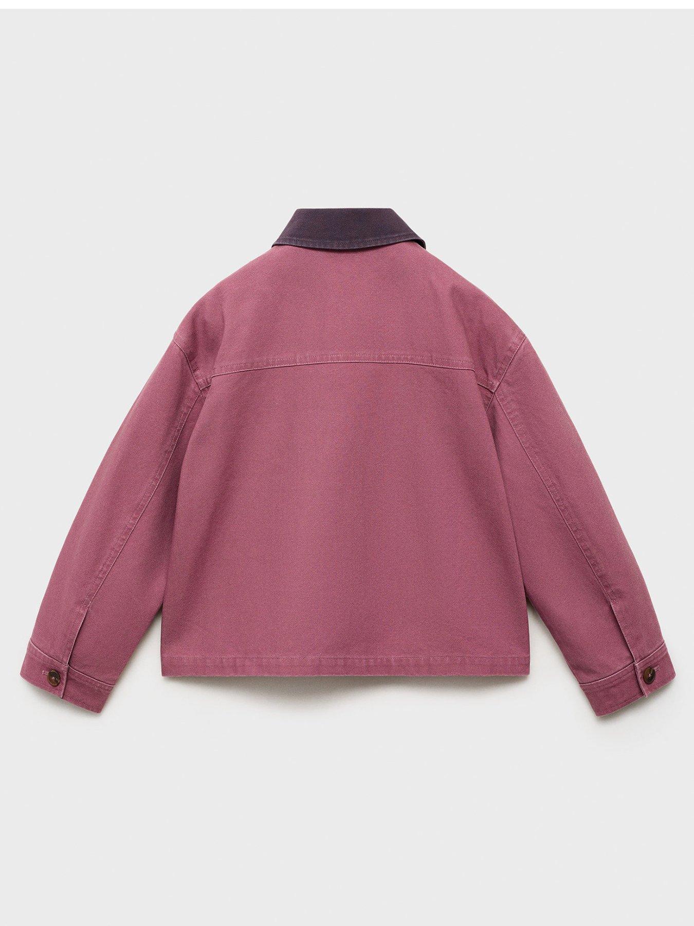Image 2 of 4 of Mango Girls Contrast Collar Denim Jacket - Dark Pink