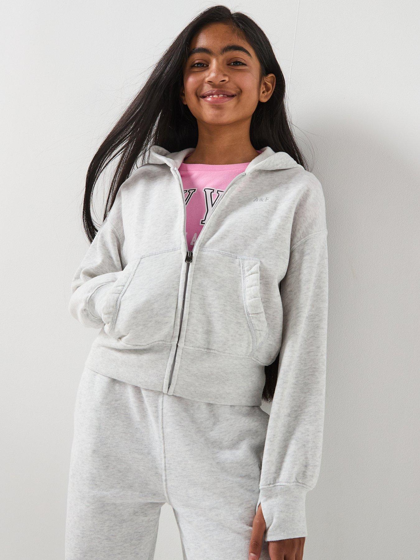 Abercrombie & Fitch Girls Essential Full Zip Hoodie, Grey, Size Age: 7-8 Years