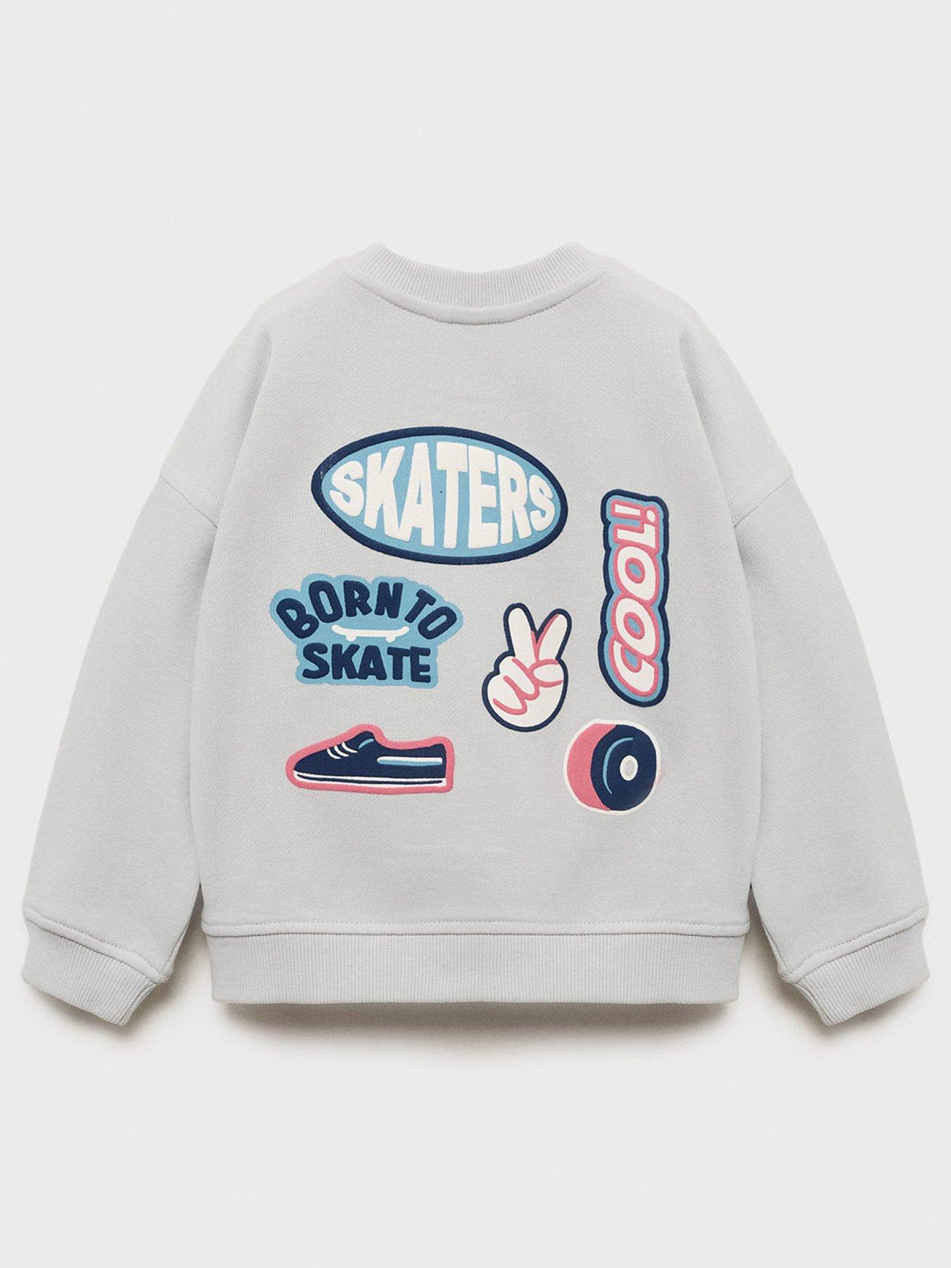undefined Younger Boys Skater Back Print Sweat - Light Grey