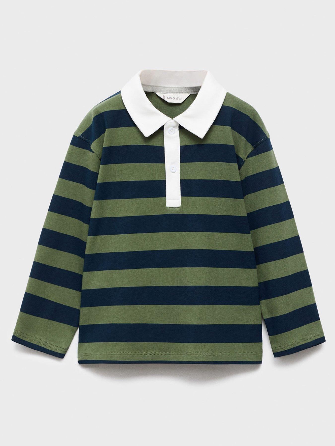undefined Younger Boys Striped Long Sleeve Rugby Polo - Green