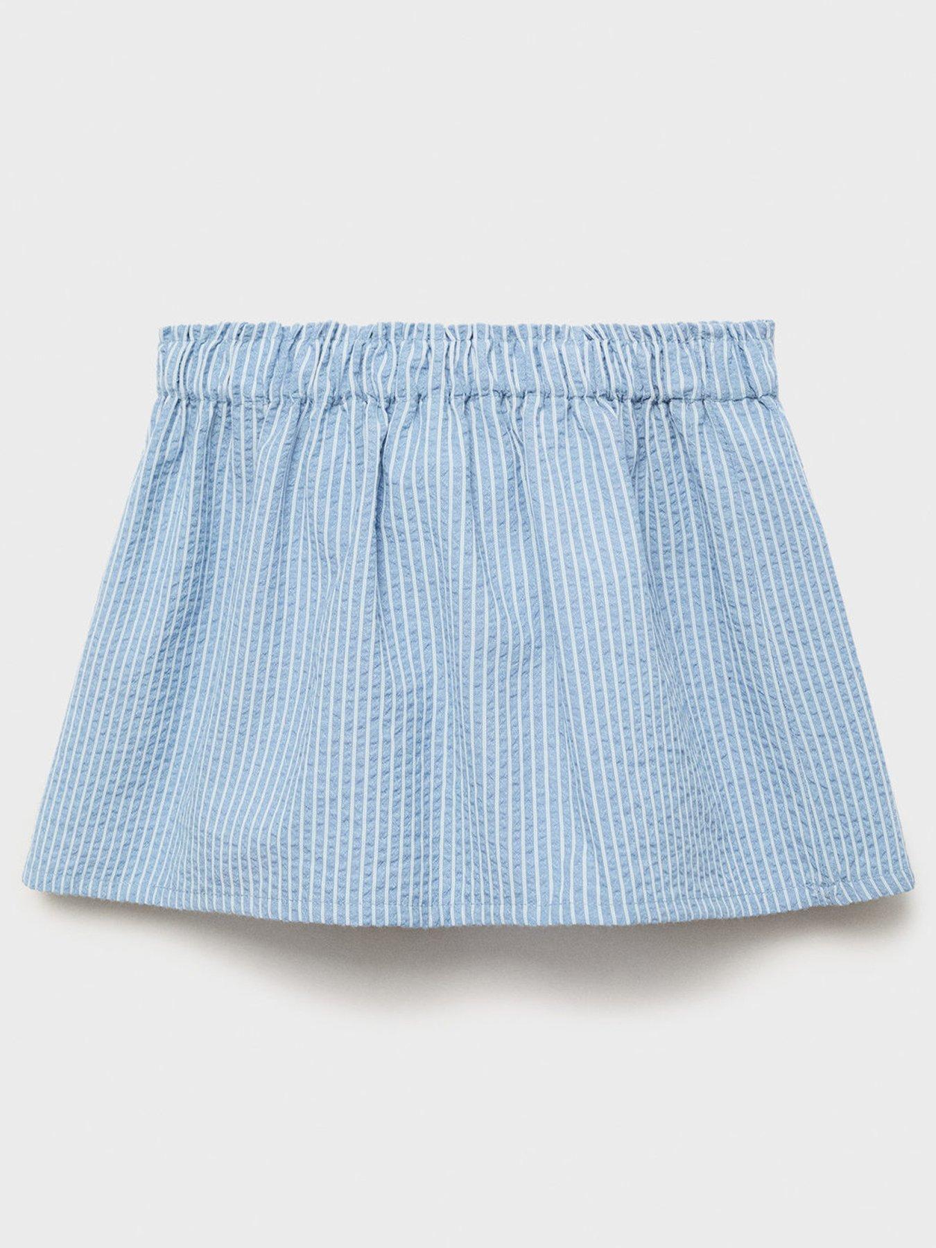 Mango Younger Girls Stripe Co-Ord Skirt, Blue, Size Age: 18-24 Months