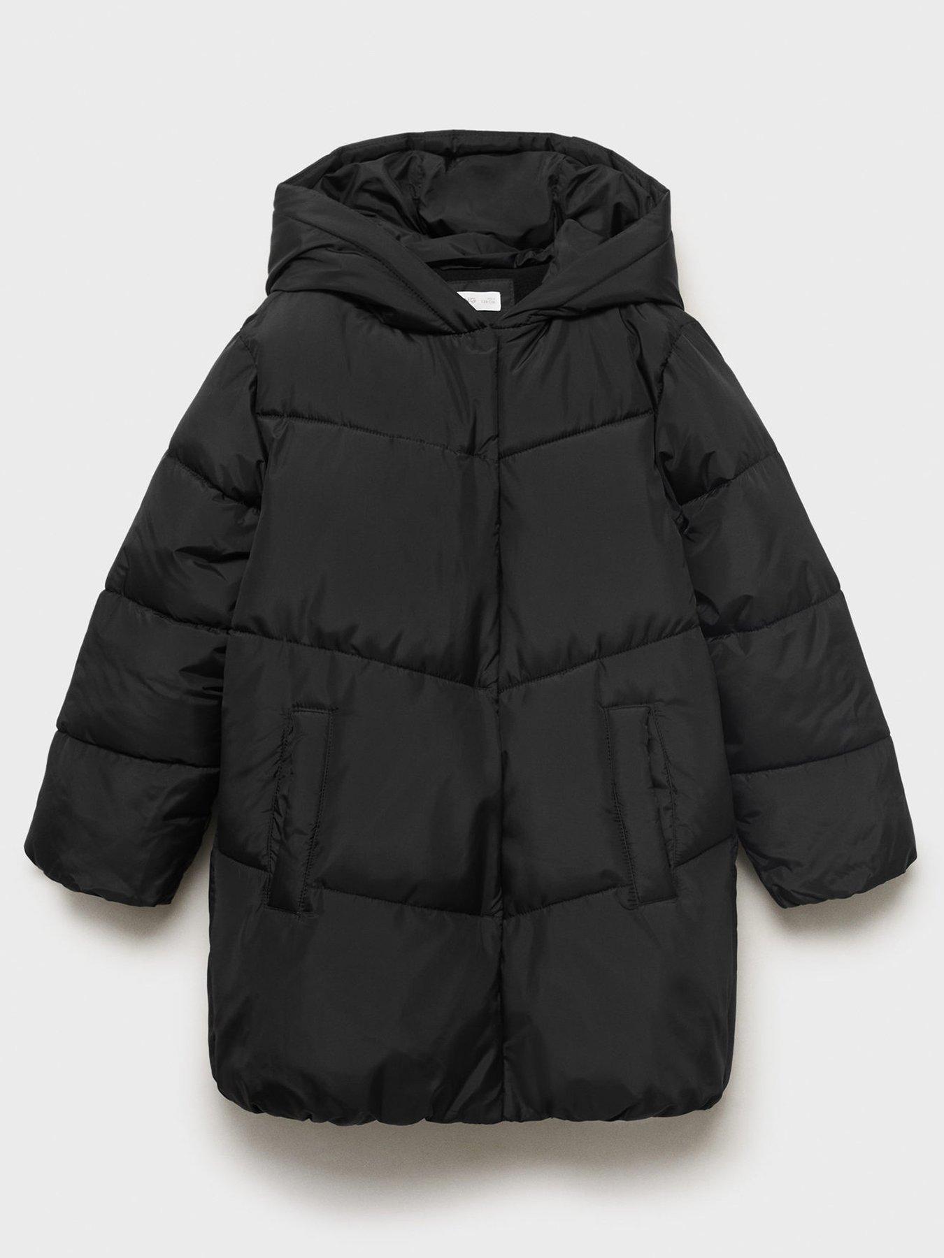 Image 1 of 4 of Mango Girls Padded Longline Coat - Black