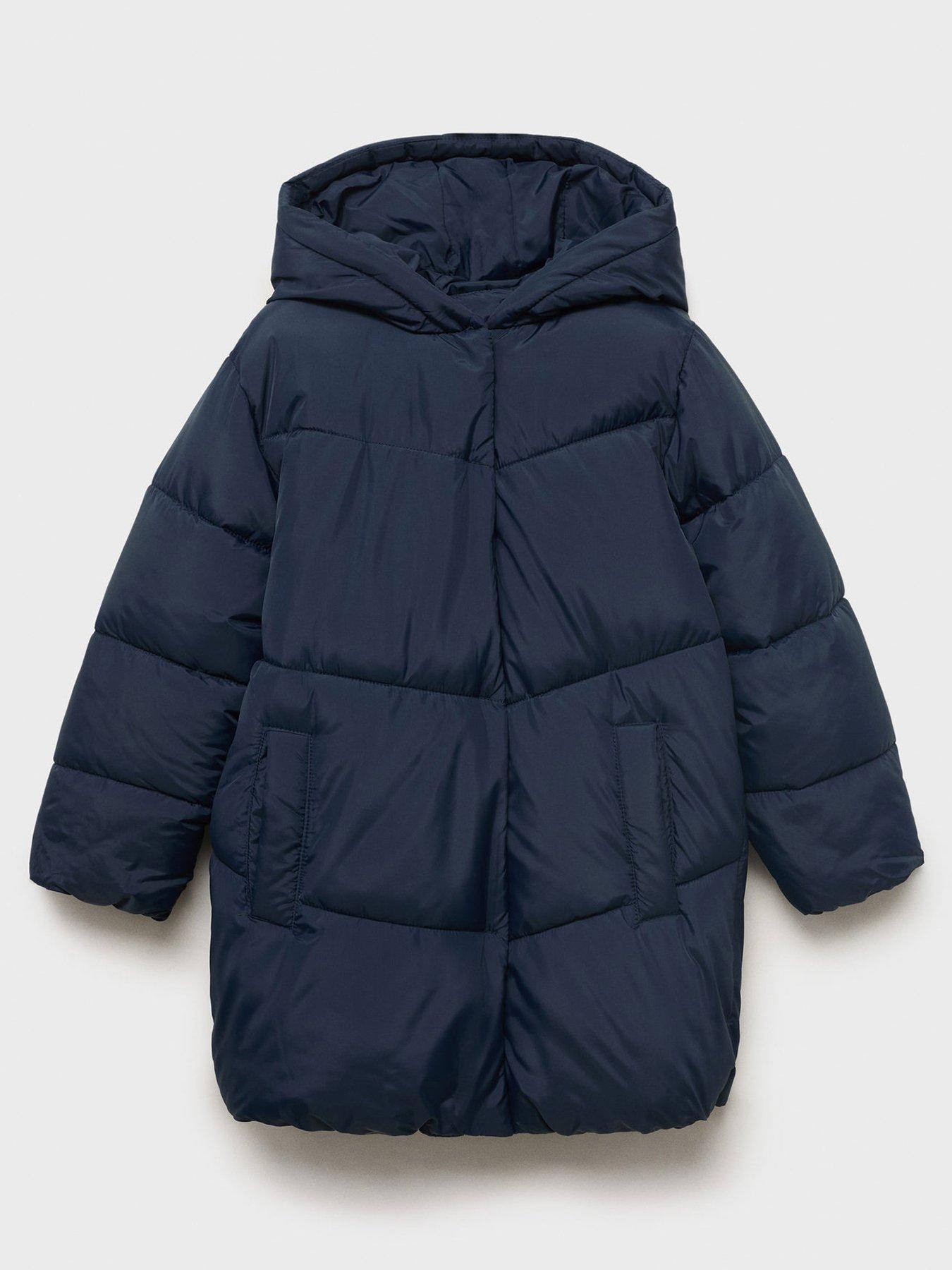 Image 1 of 4 of Mango Girls Padded Longline Coat - Navy