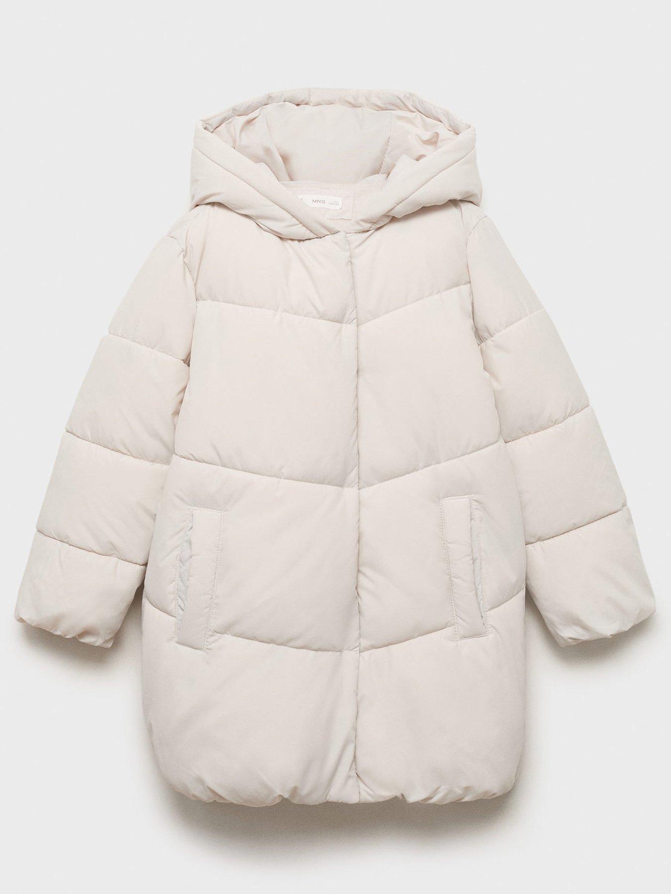 undefined Girls Padded Longline Coat - Cream