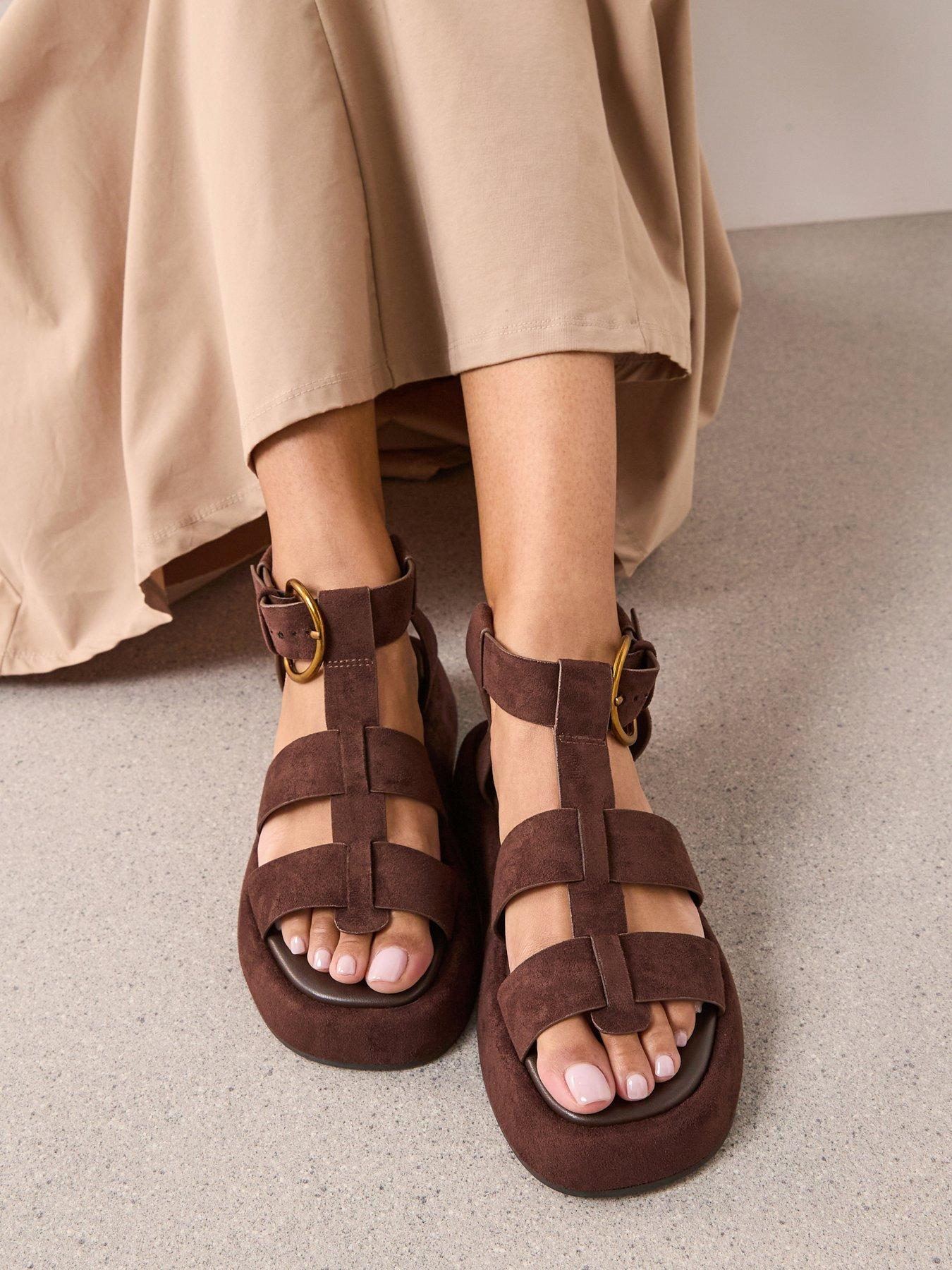 The Very Collection Wide Fit Gladiator Flatform Sandal - Brown
