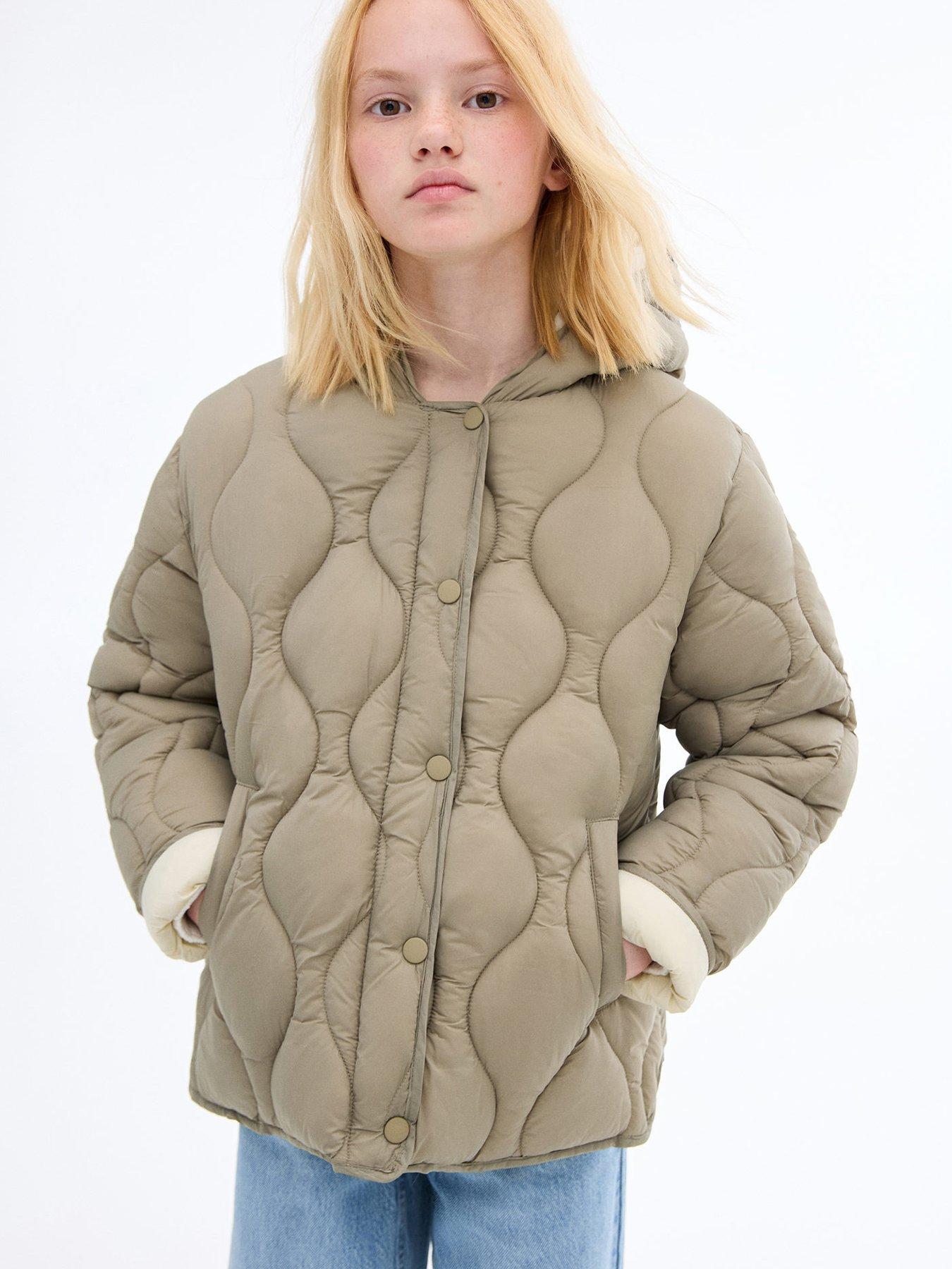 Mango Girls Onion Quilted Coat Khaki Very