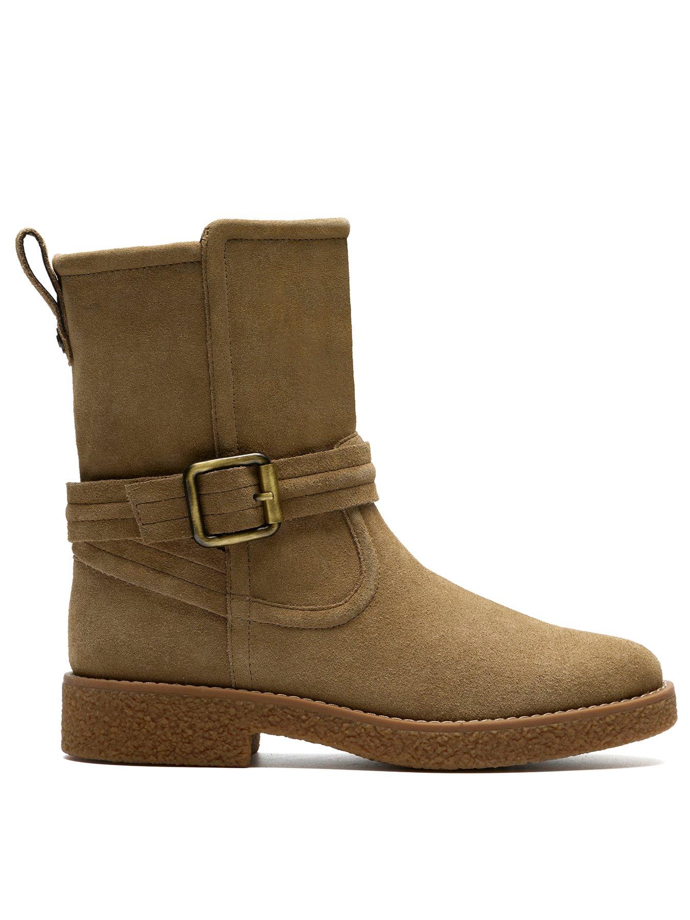 Clarks Nella Mid Calf Boots - Beige