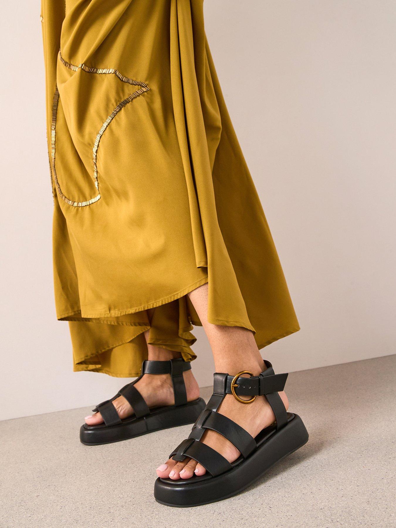 The Very Collection Wide Fit Gladiator Flatform Sandal - Black