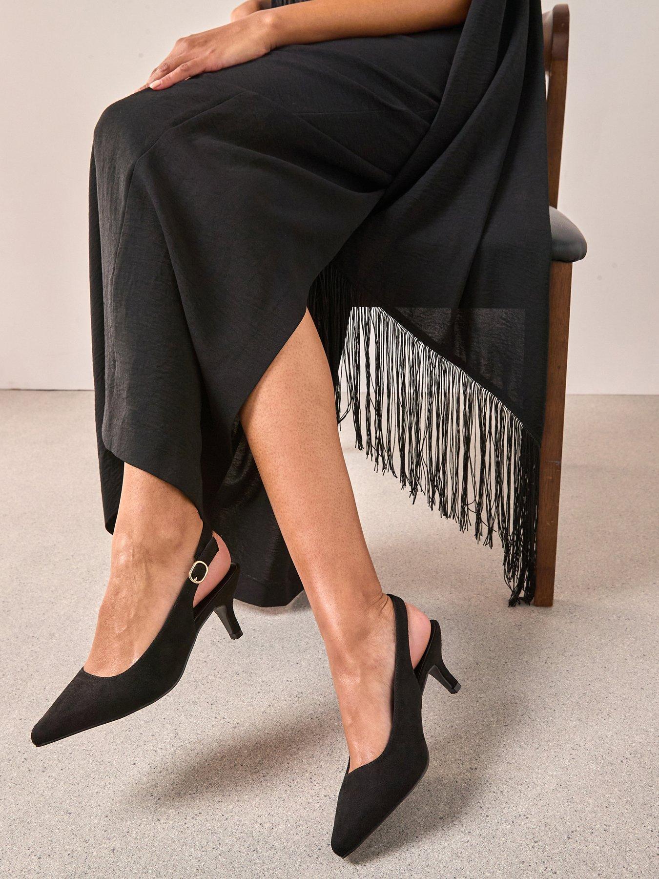 The Very Collection Wide Fit Sling Back Heeled Court Shoes - Black