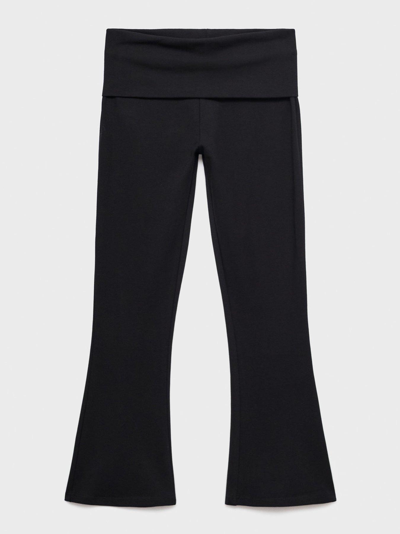 undefined Girls Fold Over Rib Flare Leggings - Black