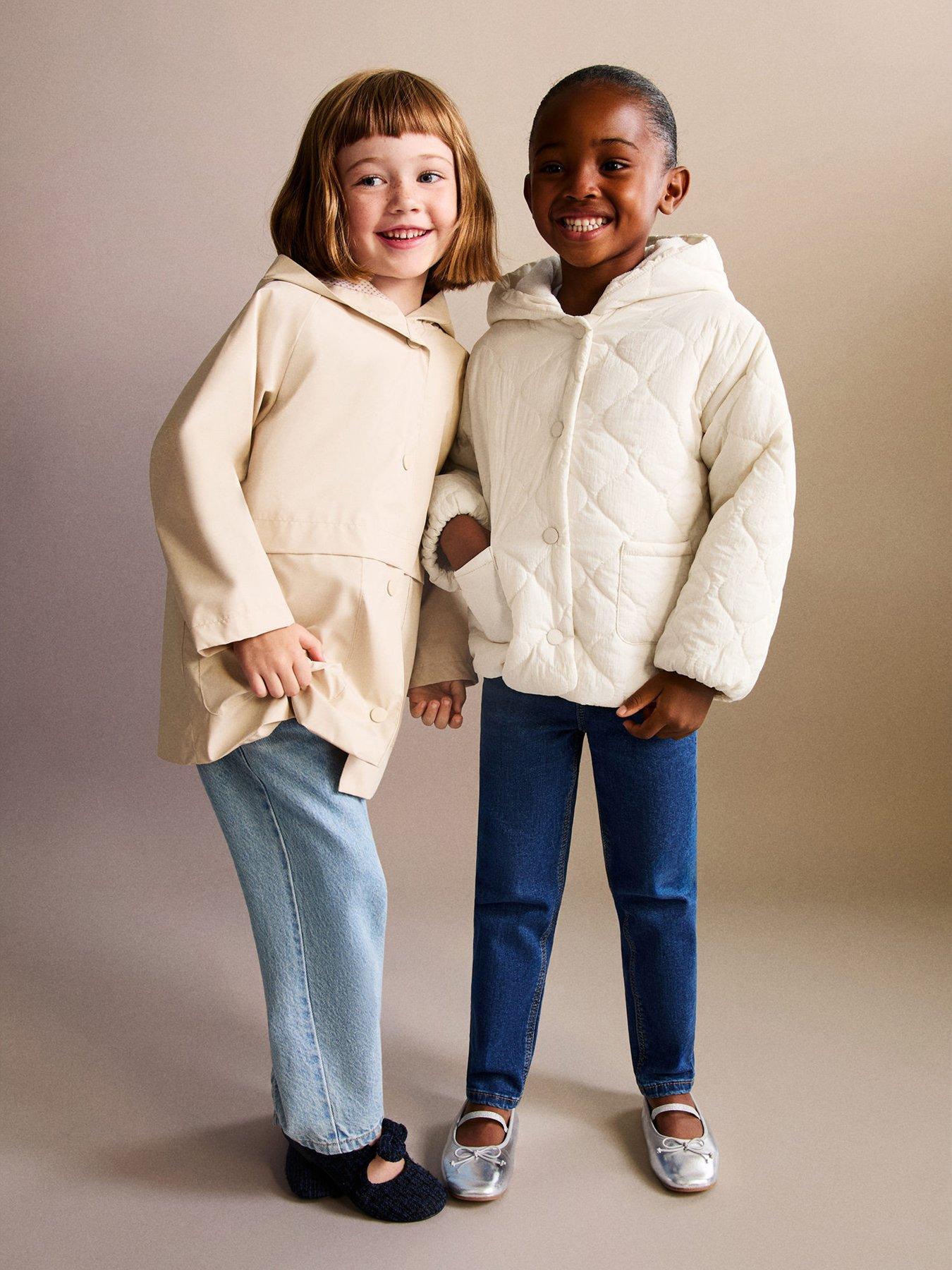 Mango: Younger Girls Quilted Hooded Coat - Cream