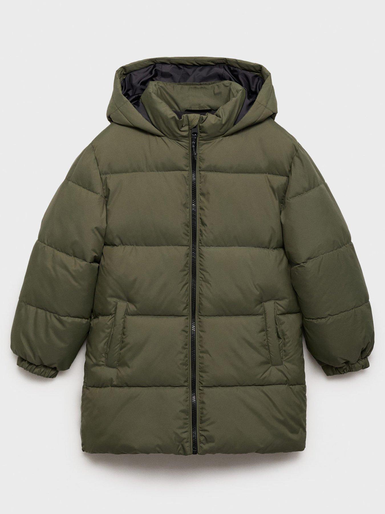 Image 1 of 4 of Mango Boys Longline Padded Coat - Khaki