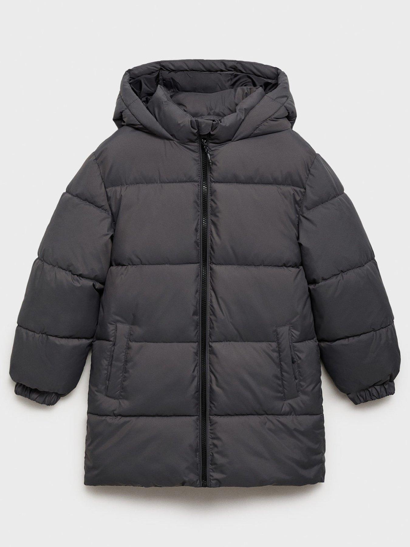 Mango: Boys Longline Padded Coat - Dark Grey