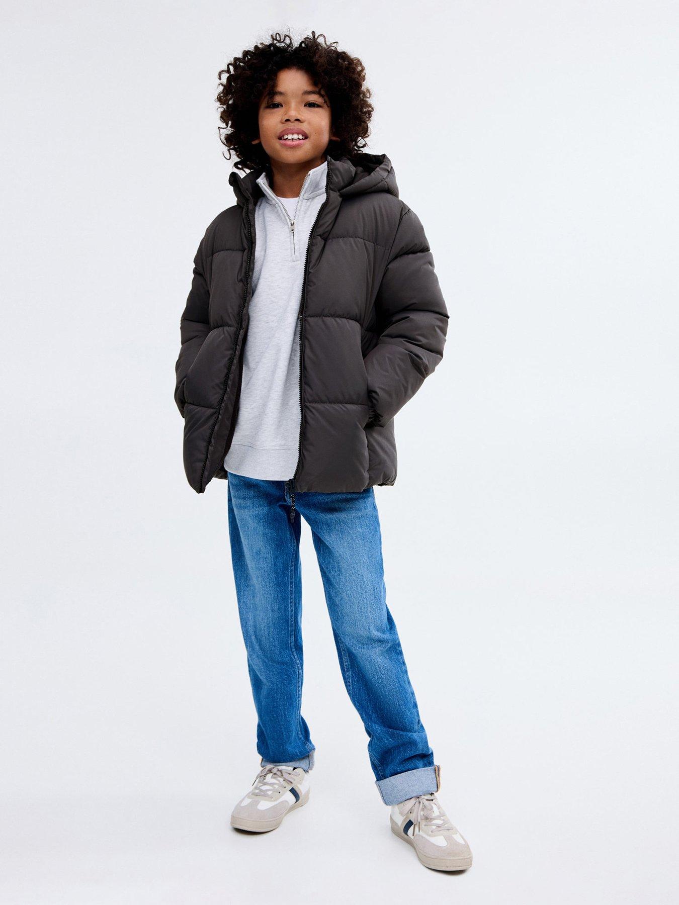 Mango Boys Hooded Padded Coat, Dark Grey, Size Age: 8 Years
