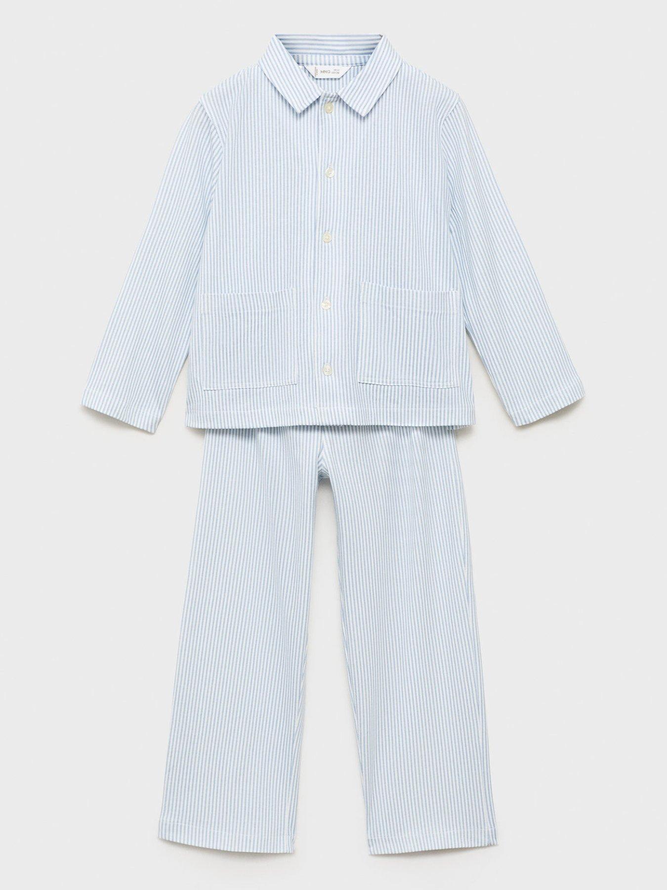 Mango Younger Boys Stripe Woven Long Sleeve Pyjamas - Light Blue