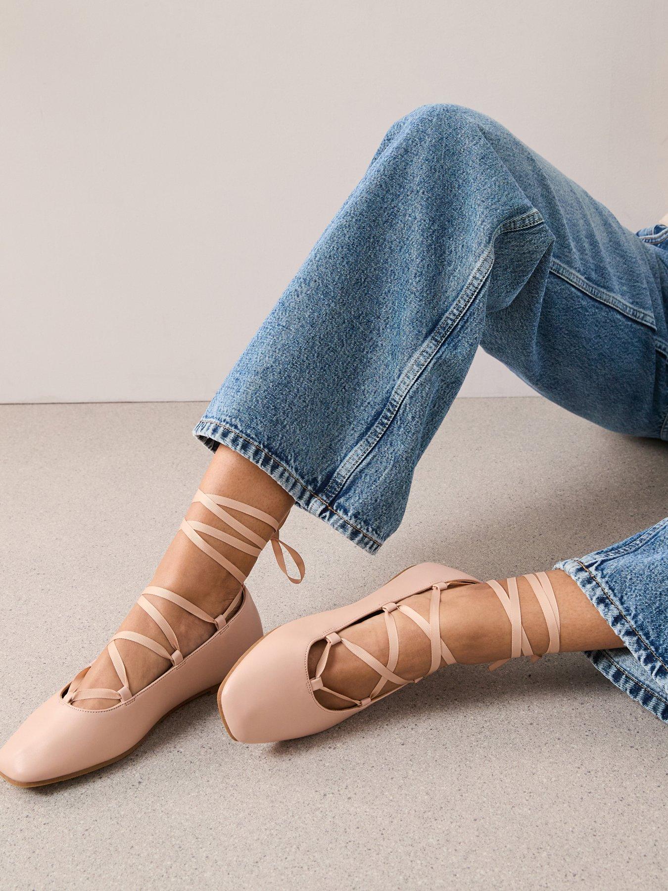 The Very Collection Wide Fit Laced Ghillie Ballet Flat Shoe - Nude